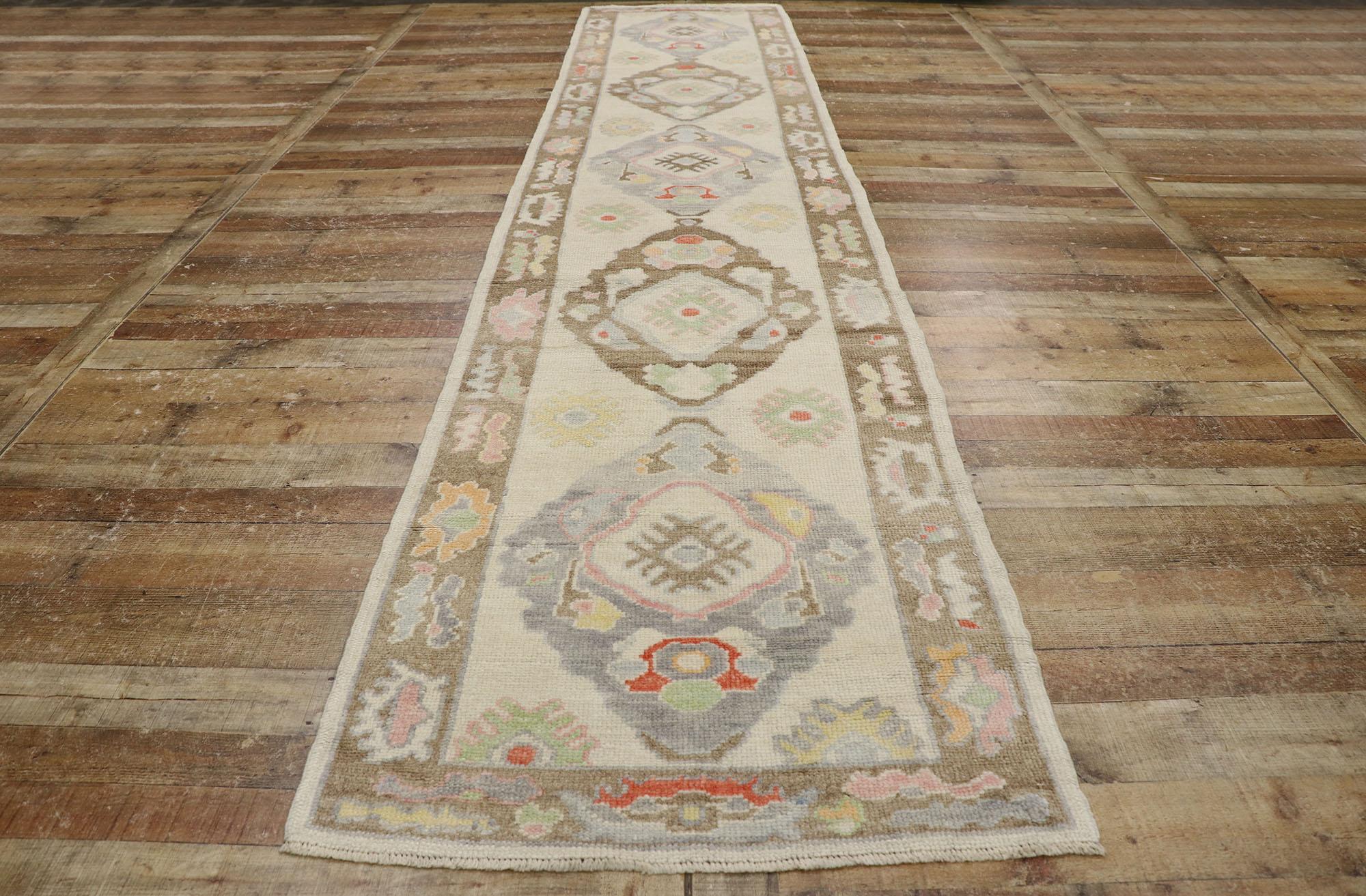 New Contemporary Turkish Oushak Runner with Bohemian Style For Sale 2