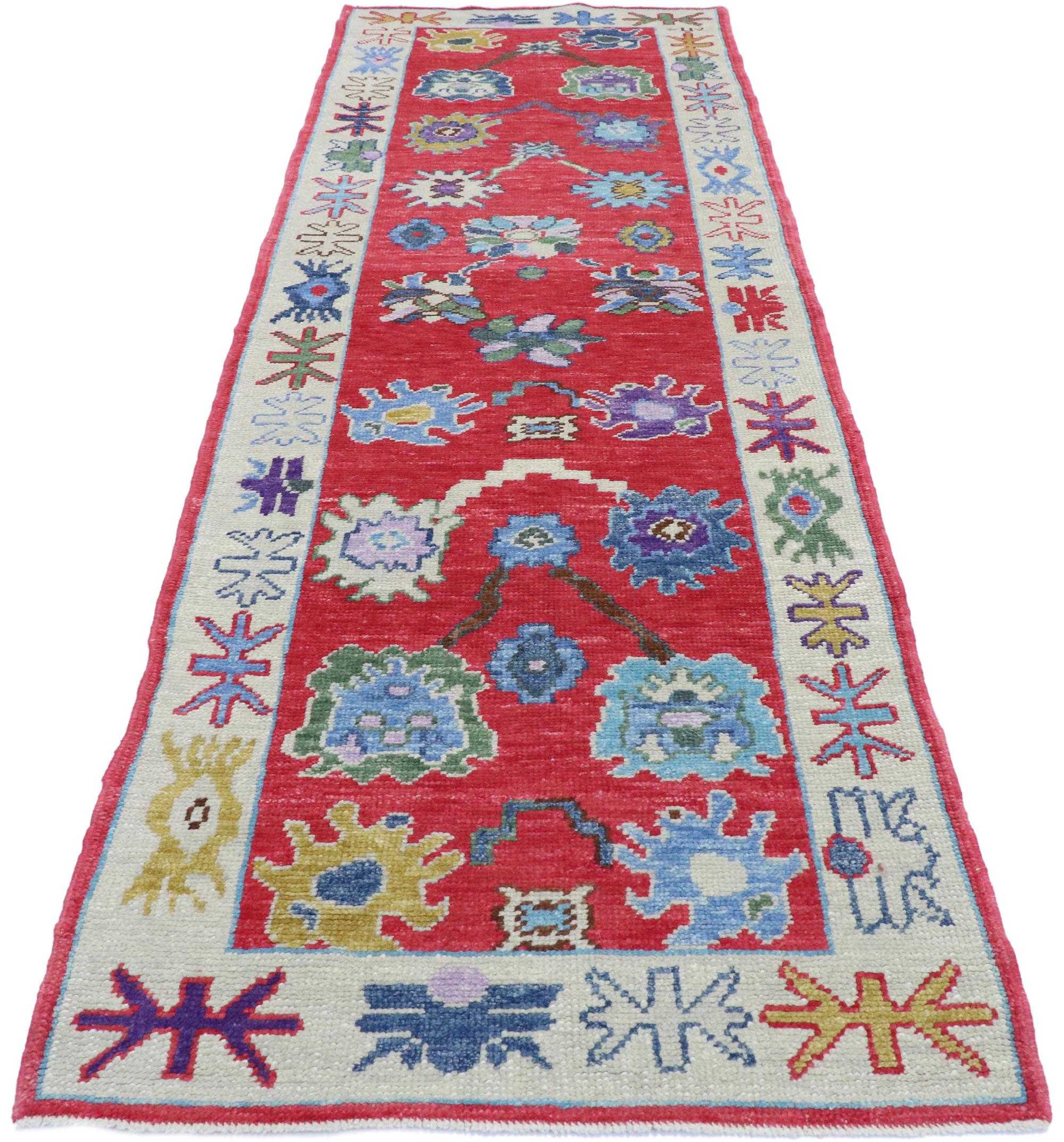 Hand-Knotted New Contemporary Turkish Oushak Runner with Modern Nautical Style For Sale