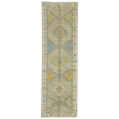 New Contemporary Turkish Oushak Runner with French Rococo Style, Pastel Colors