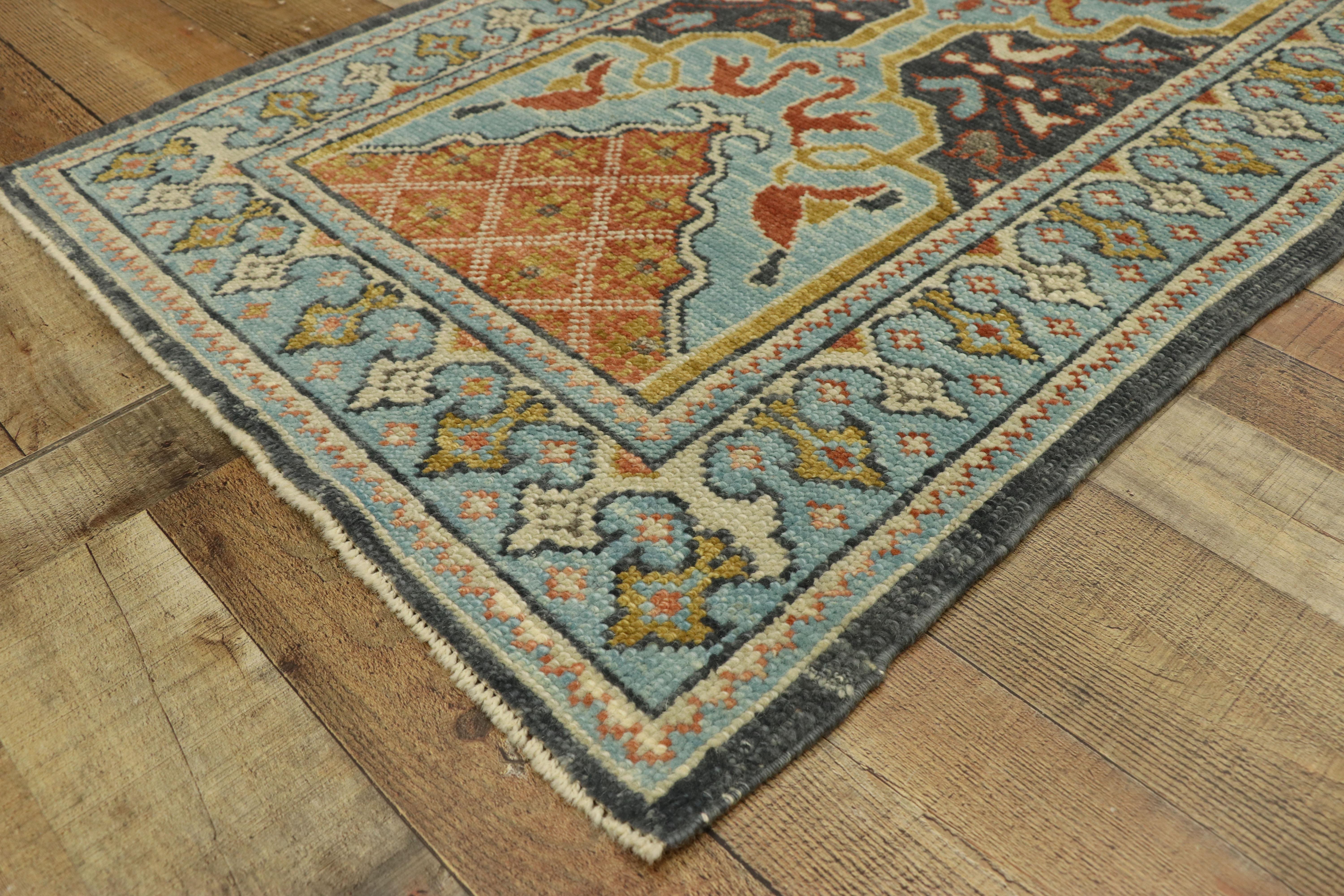 New Contemporary Turkish Oushak Runner with Modern Italian Cottage Style For Sale 1