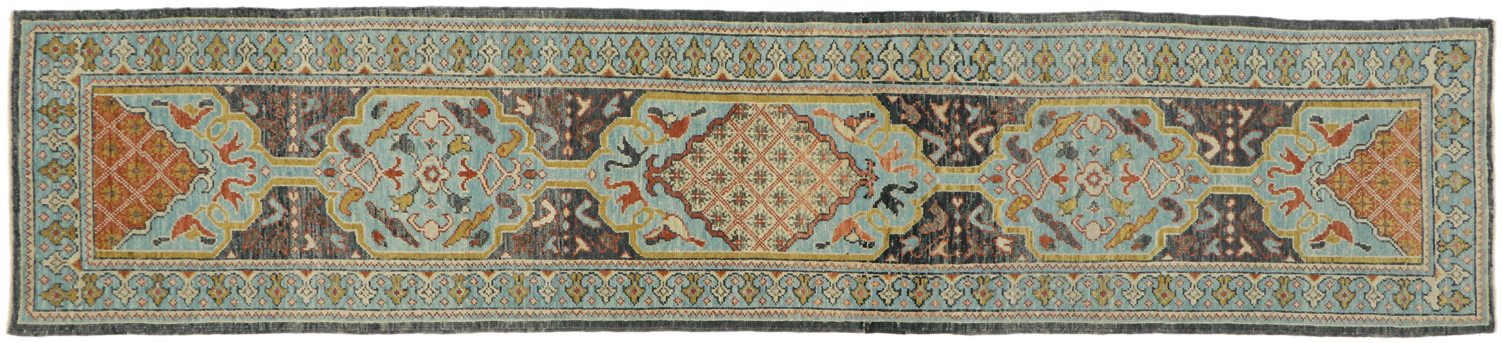 New Contemporary Turkish Oushak Runner with Modern Italian Cottage Style For Sale 4