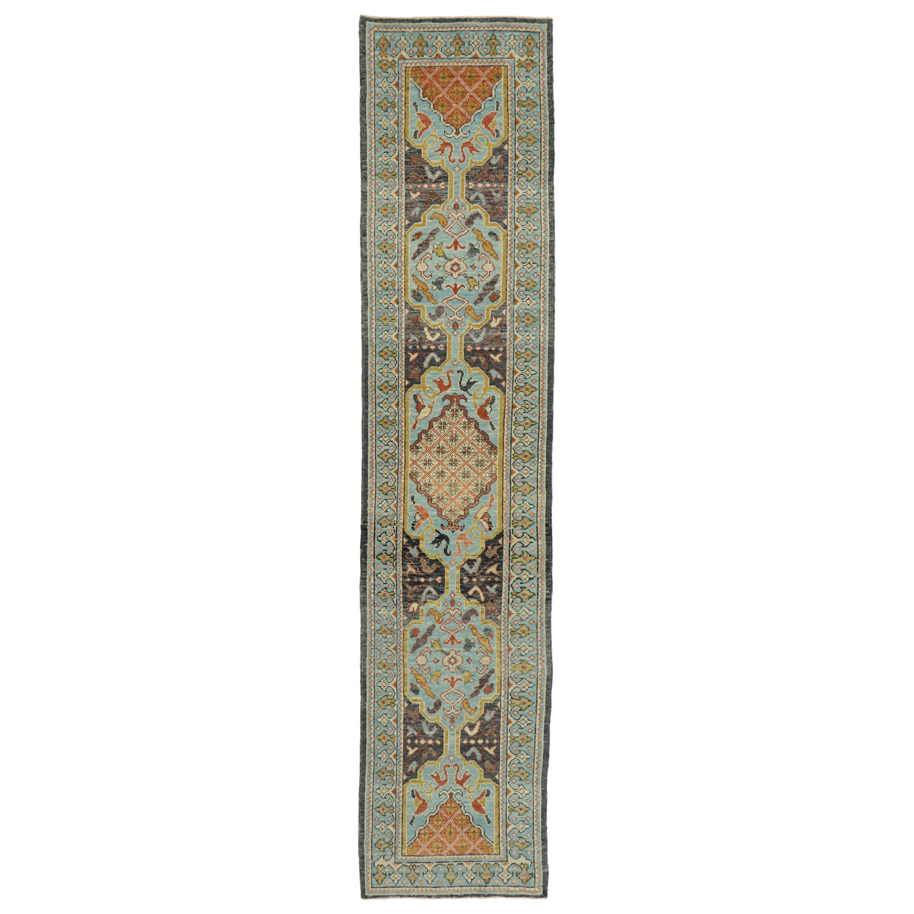 New Contemporary Turkish Oushak Runner with Modern Italian Cottage Style For Sale