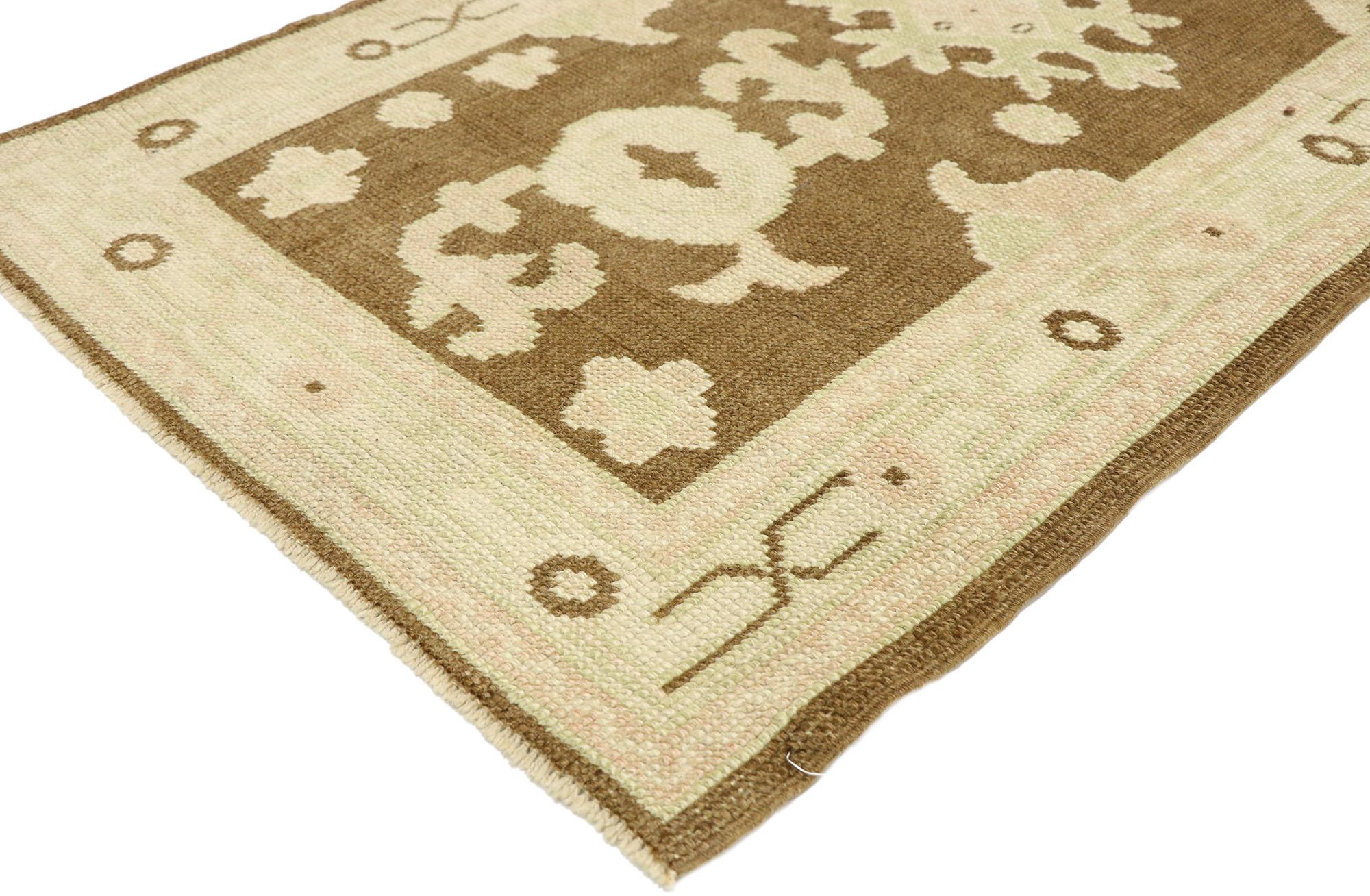 ?52953 New Contemporary Turkish Oushak Runner with Modern Shaker style 02'08 x 10'06.? Emanating sophistication and grace, this hand knotted wool contemporary Turkish Oushak runner provides an elegant and genteel design aesthetic with warm neutral