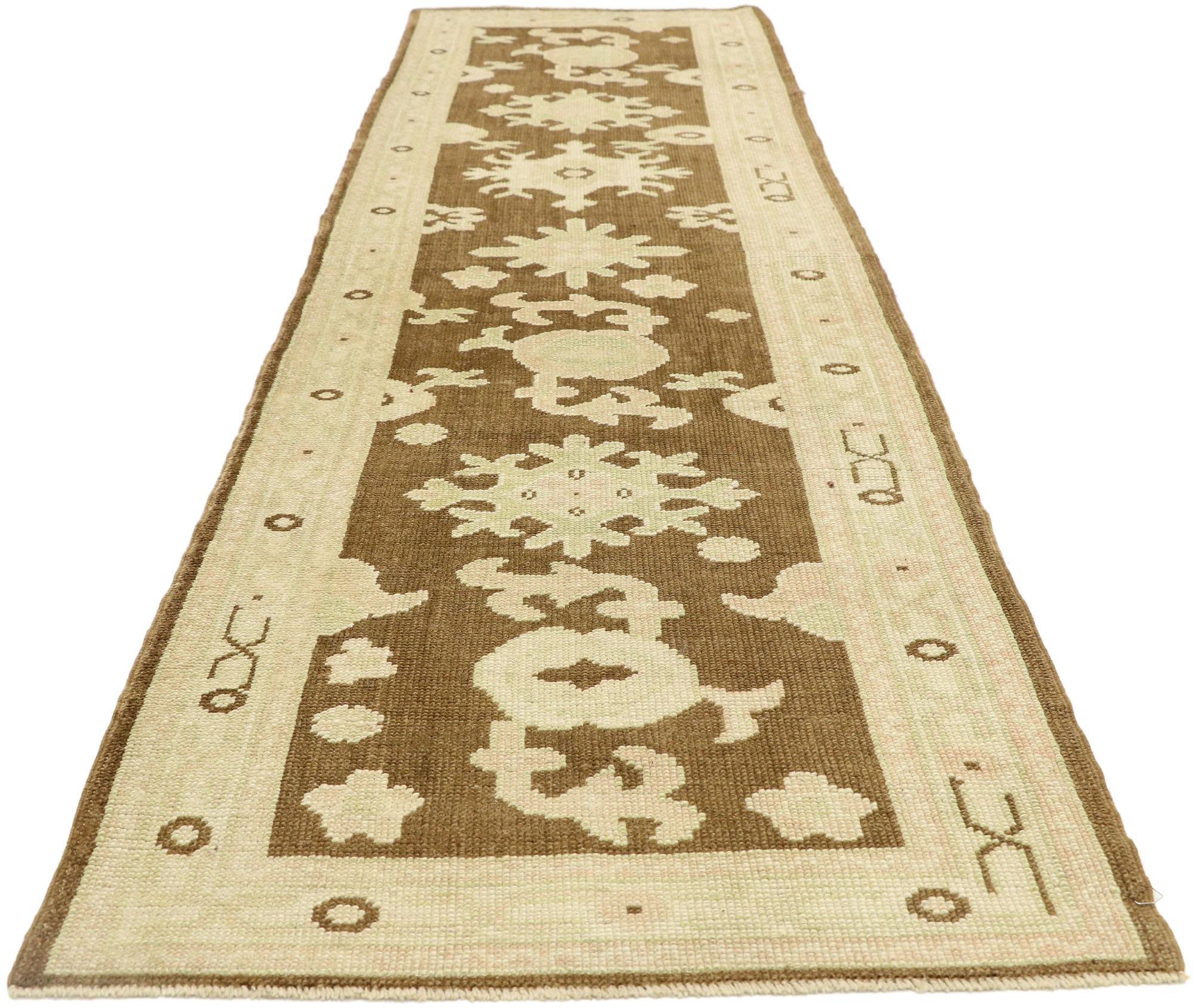 Hand-Knotted New Contemporary Turkish Oushak Runner with Modern Shaker Style For Sale