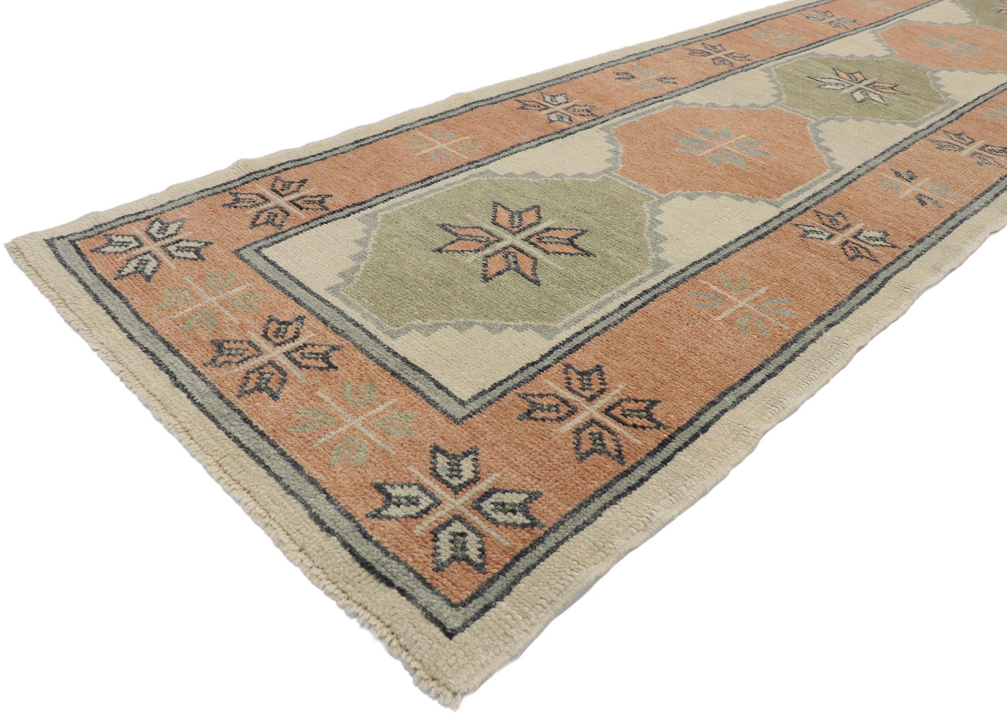 Hand-Knotted New Contemporary Turkish Oushak Runner with Modern Spanish Colonial Style For Sale