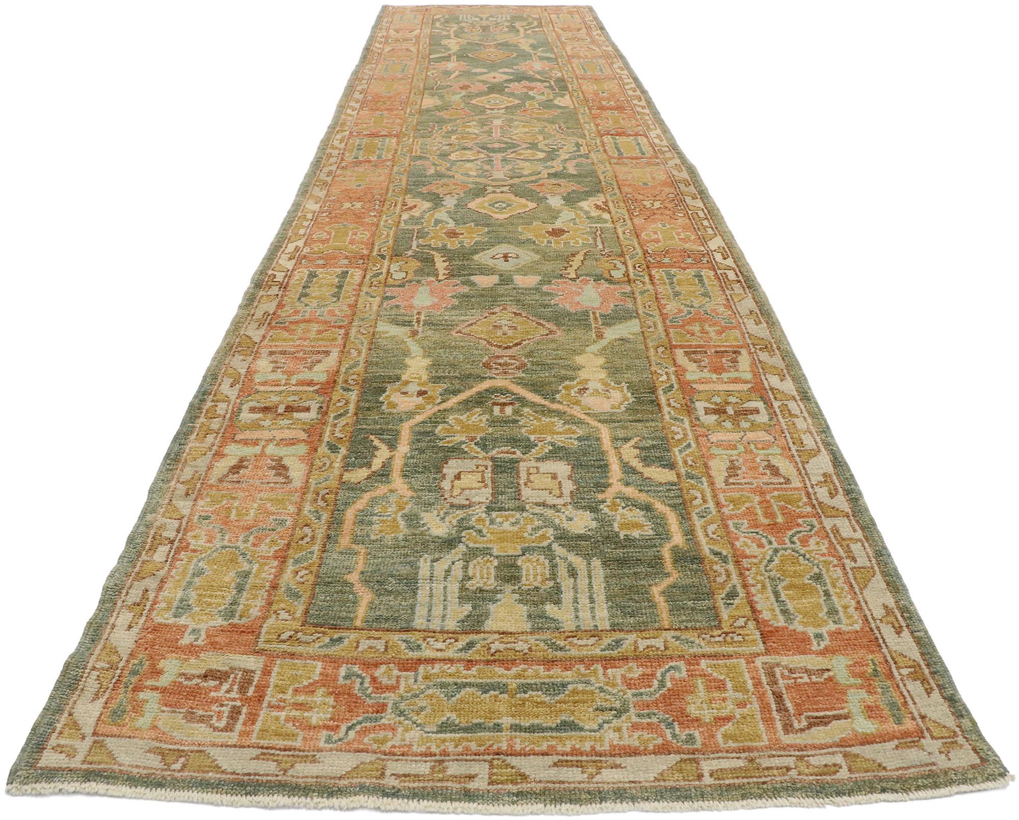 Hand-Knotted New Contemporary Turkish Oushak Runner with Modern Spanish Revival Style For Sale