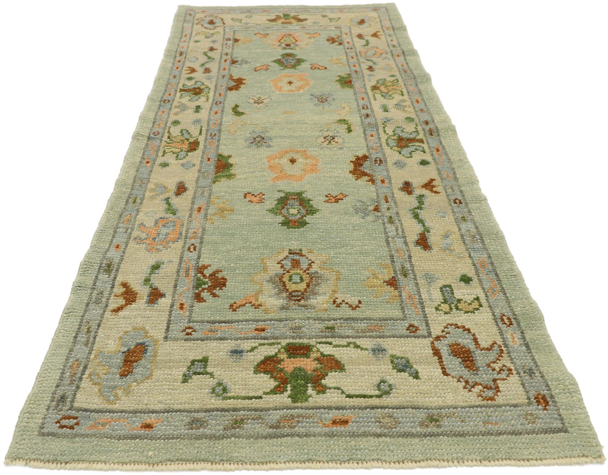 Hand-Knotted New Contemporary Turkish Oushak Runner with Modern Style