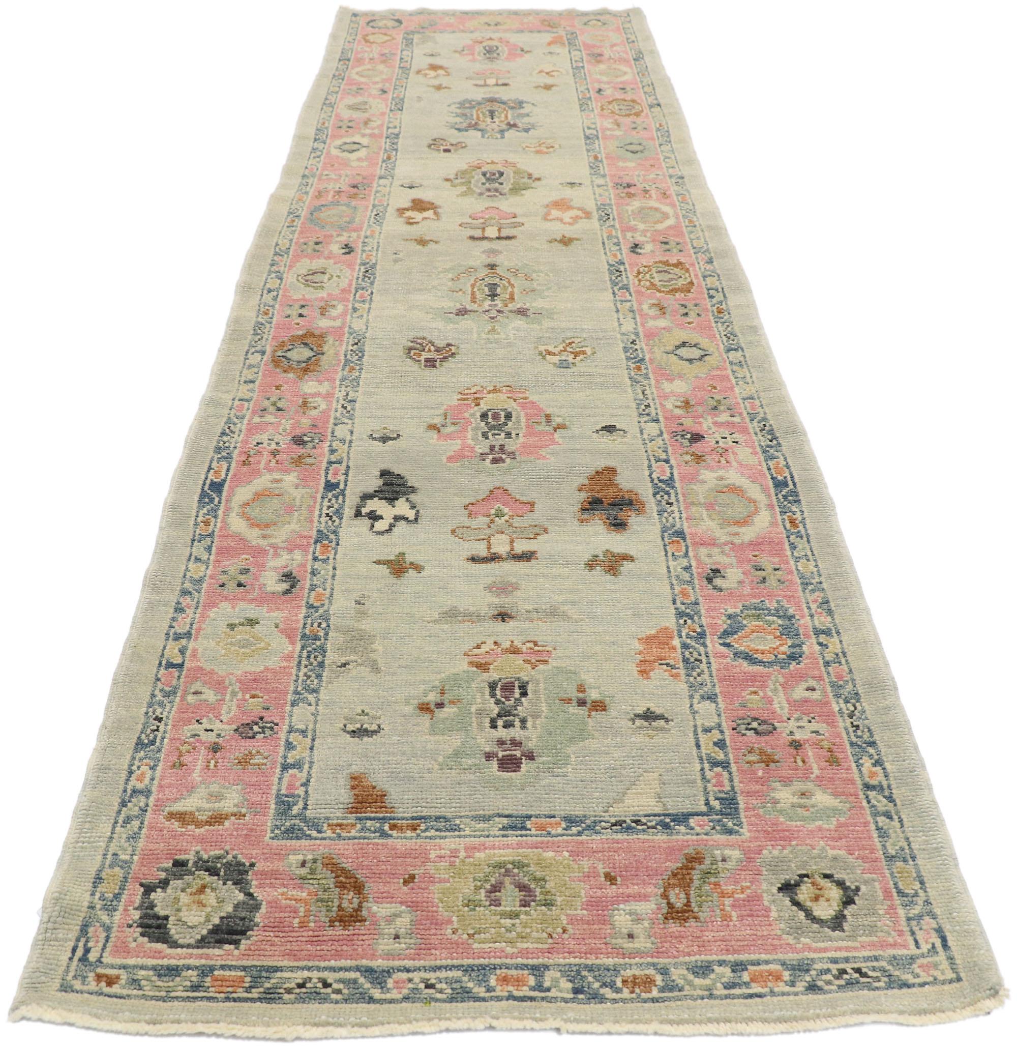 Hand-Knotted New Contemporary Turkish Oushak Runner with Modern Style