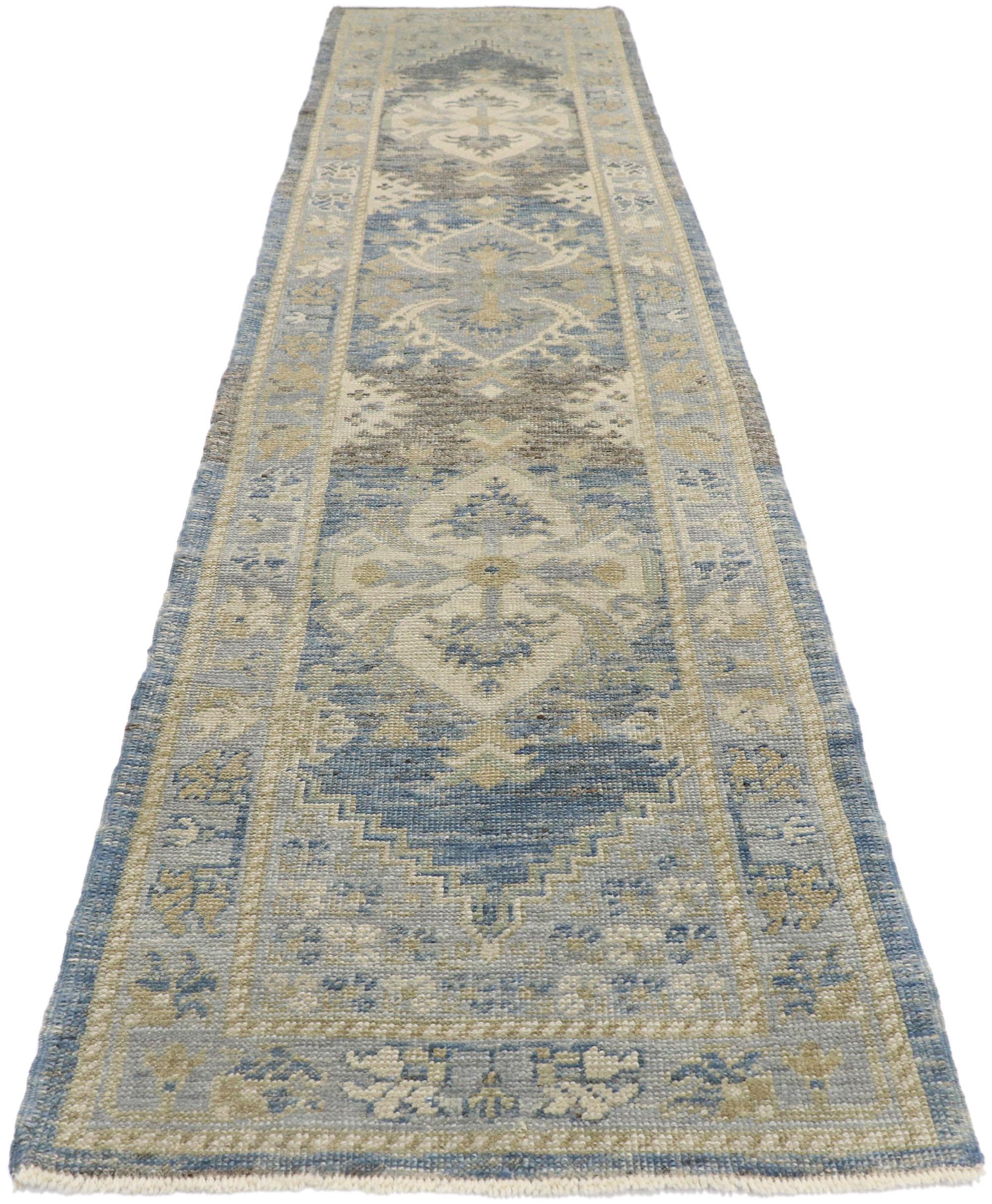 Hand-Knotted New Contemporary Turkish Oushak Runner with Modern Style For Sale