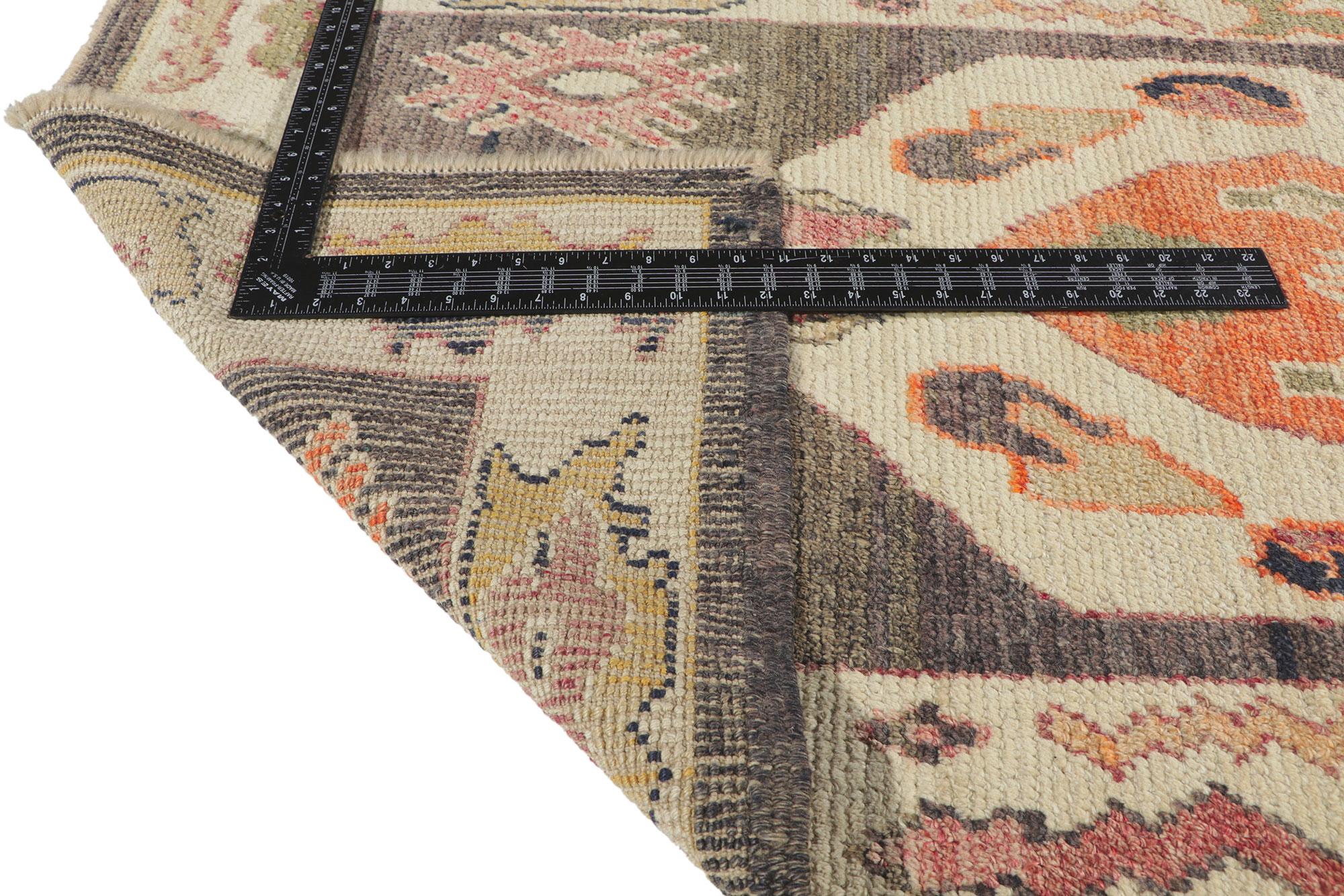 Wool Modern Oushak Turkish Runner, Contemporary Elegance Meets Earthy Chic For Sale