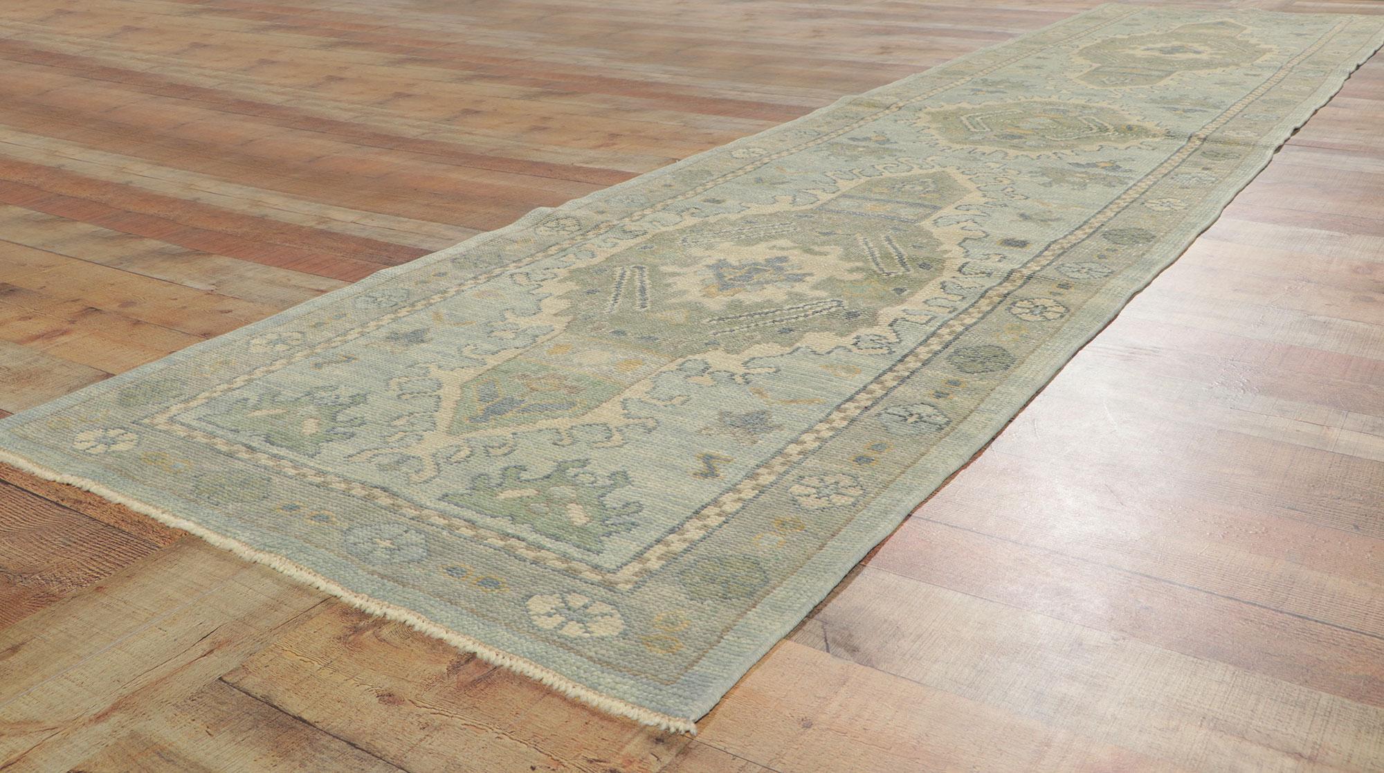 Wool New Turkish Oushak Runner with Modern Style For Sale