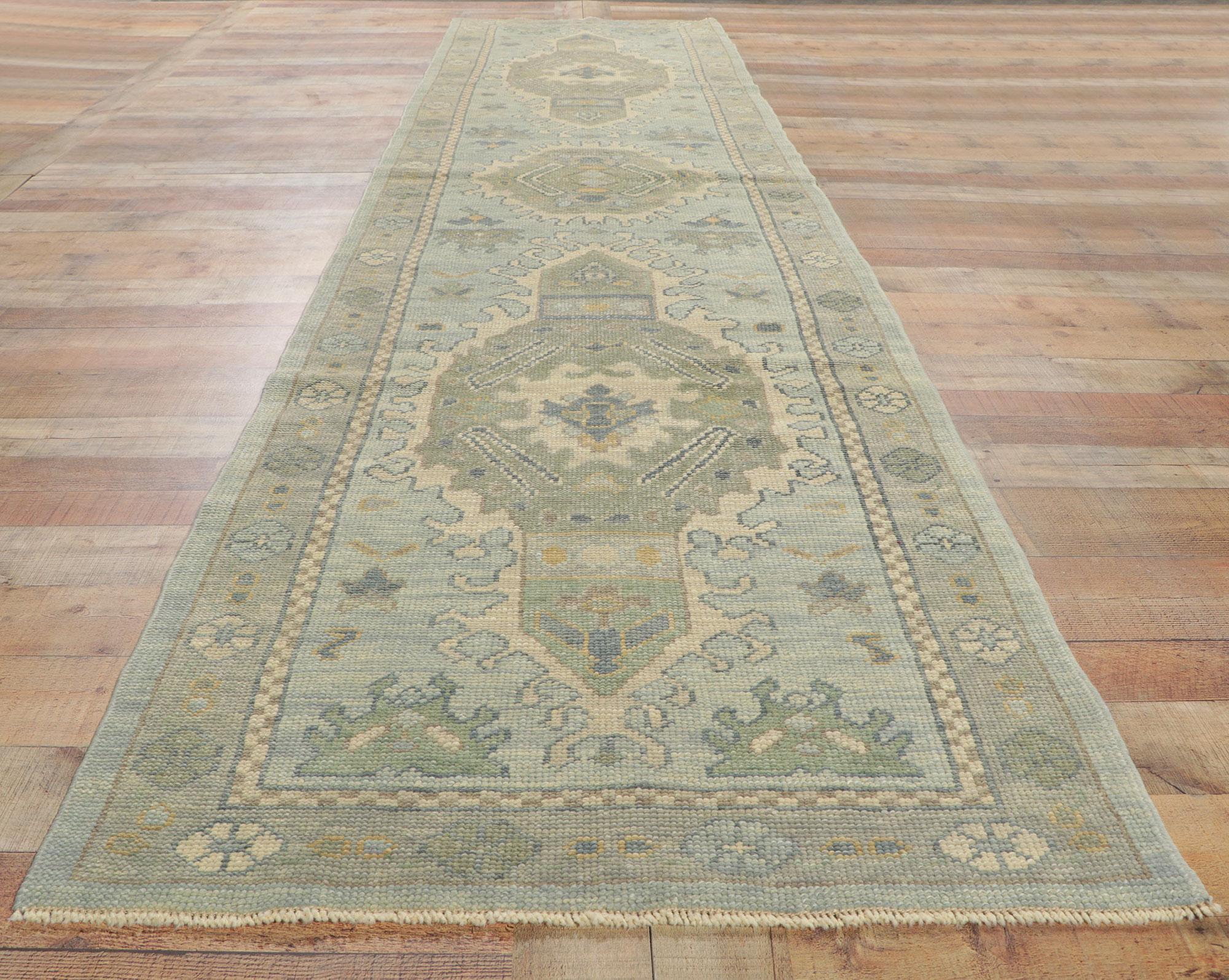 New Turkish Oushak Runner with Modern Style For Sale 1