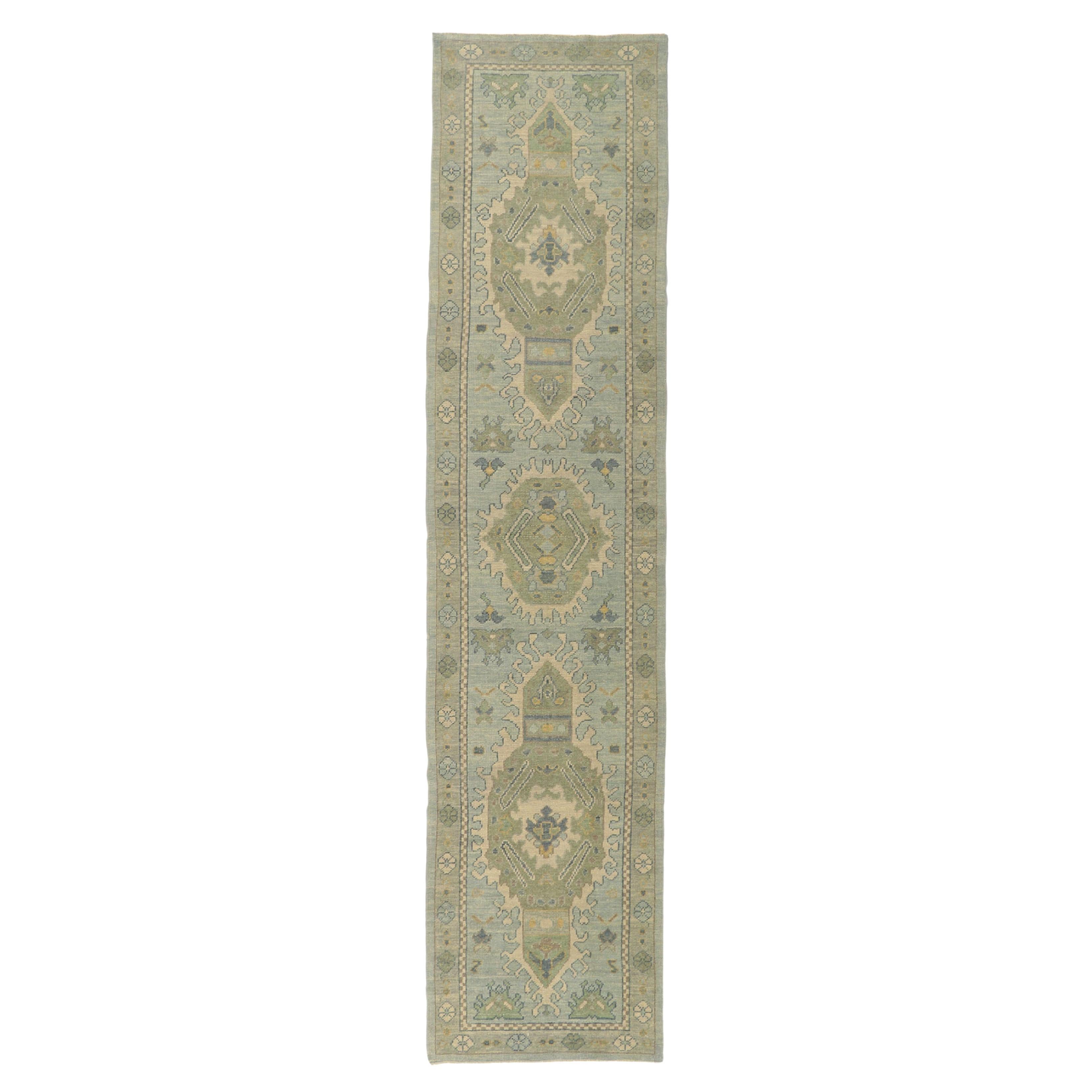 New Turkish Oushak Runner with Modern Style For Sale