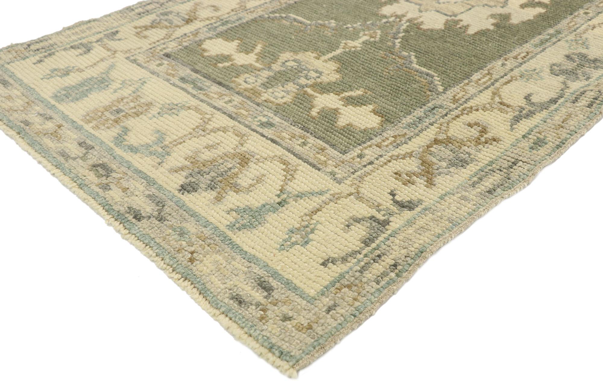 52893 New Contemporary Turkish Oushak runner with Modern Transitional style. Blending elements from the modern world with subtle earth-tone hues, this hand knotted wool contemporary Turkish Oushak runner will boost the coziness factor in nearly any