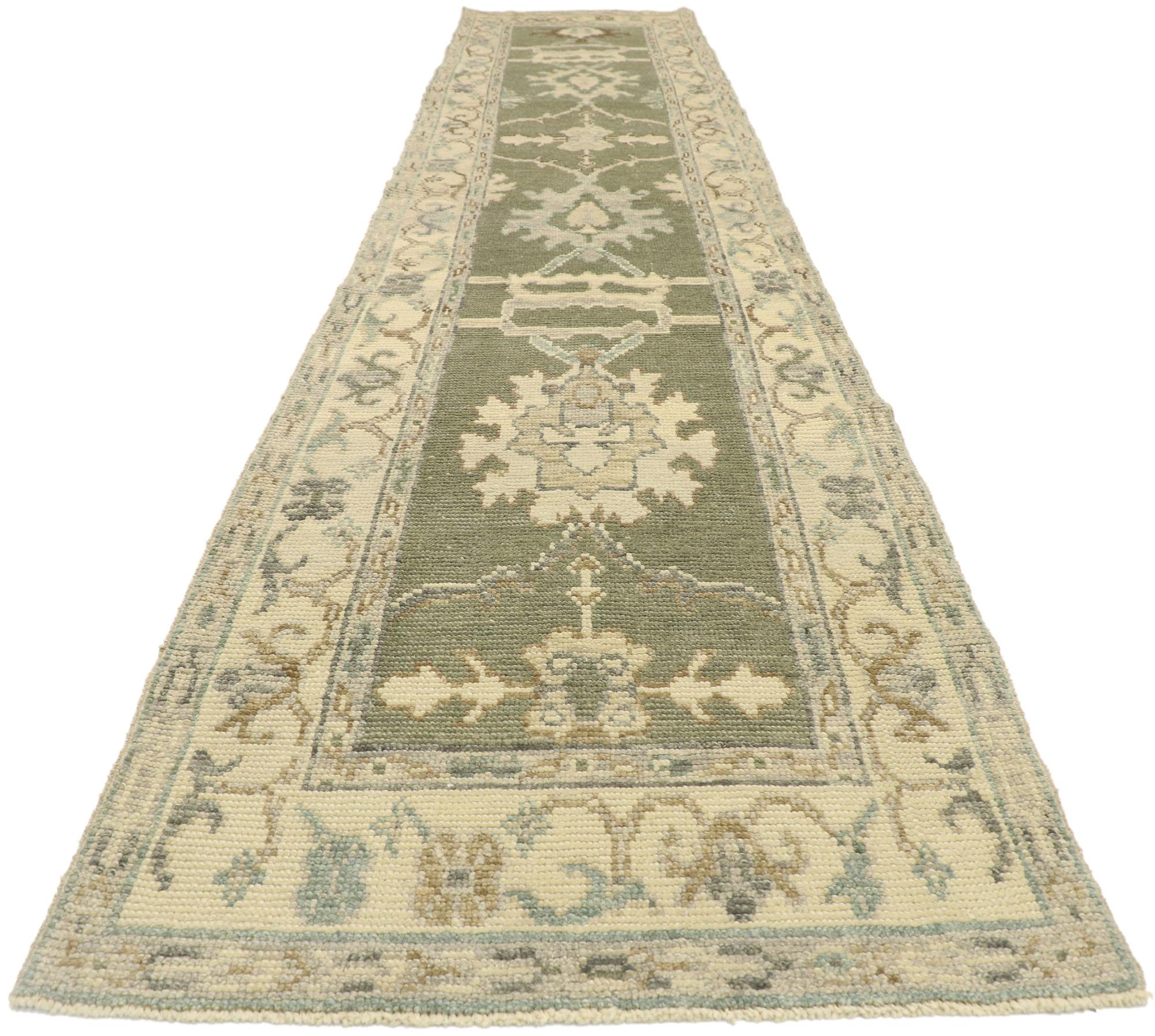 Hand-Knotted New Contemporary Turkish Oushak Runner with Modern Transitional Style For Sale