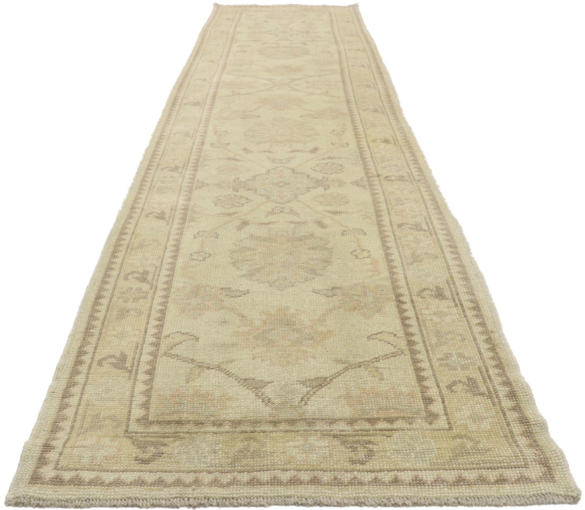 Hand-Knotted New Contemporary Turkish Oushak Runner with Modern Transitional Style For Sale
