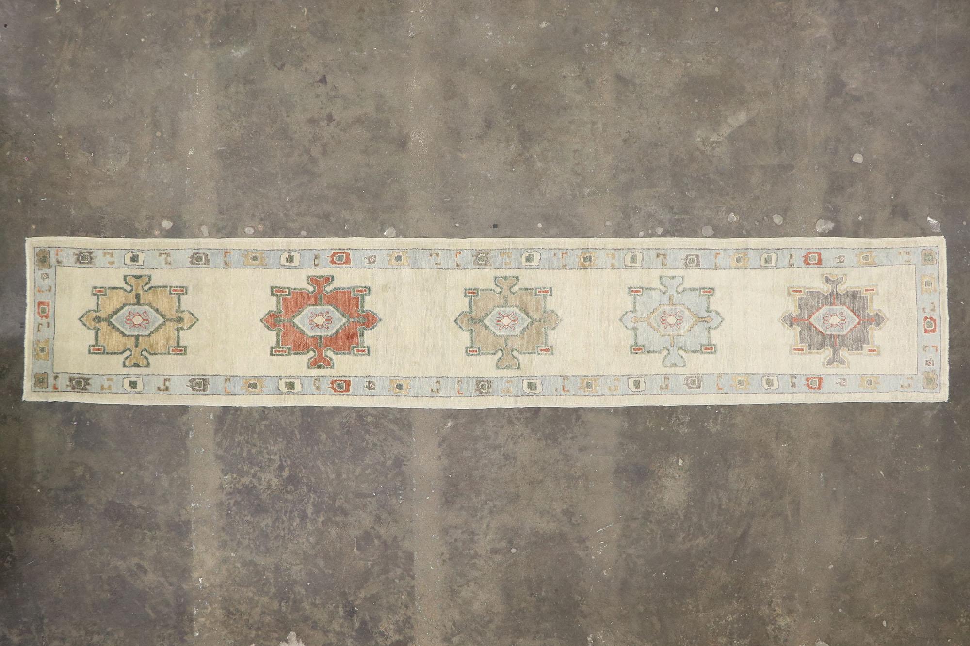 New Contemporary Turkish Oushak Runner with Modern Transitional Style For Sale 3