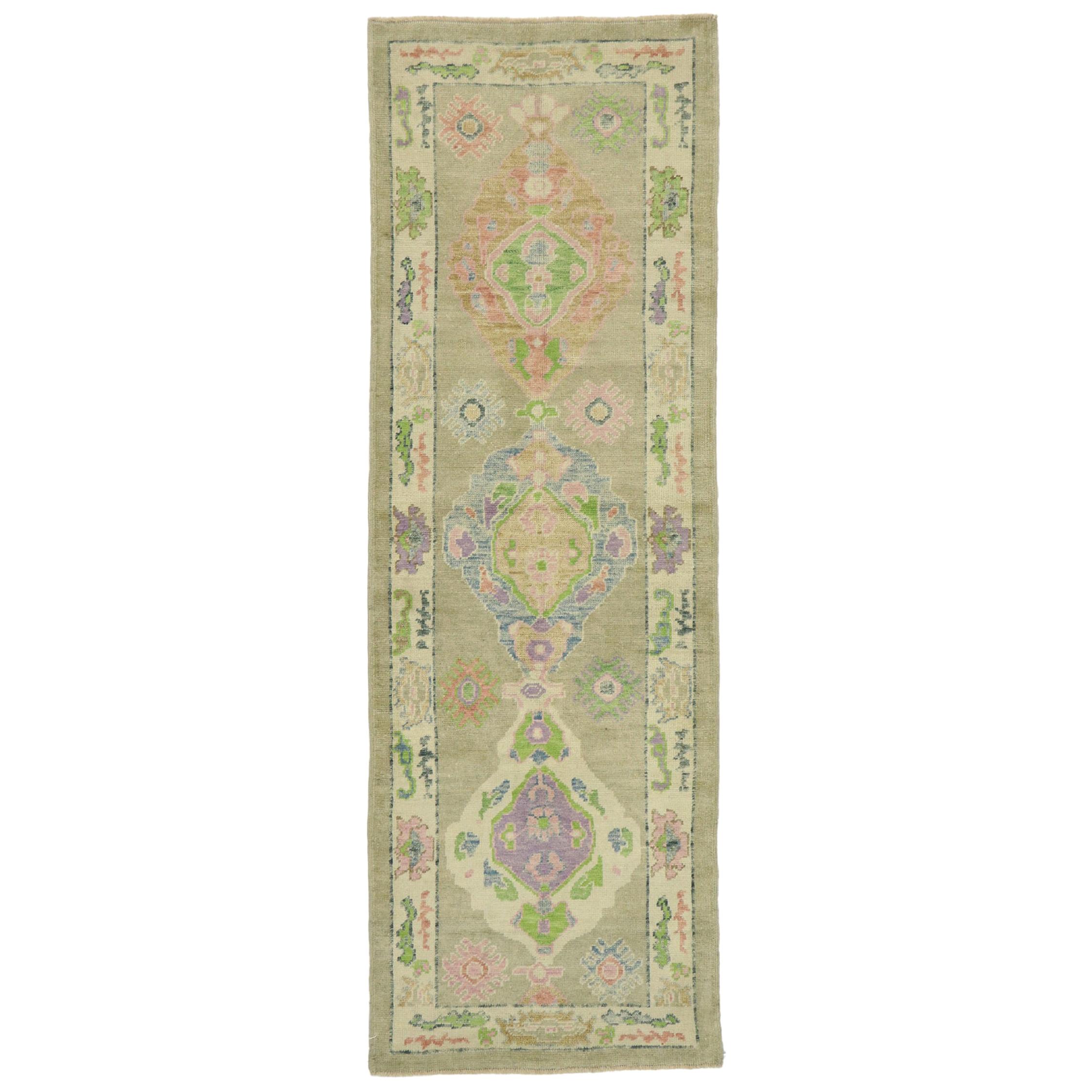Vintage Turkish Oushak Runner with French Country Style, Hallway Runner