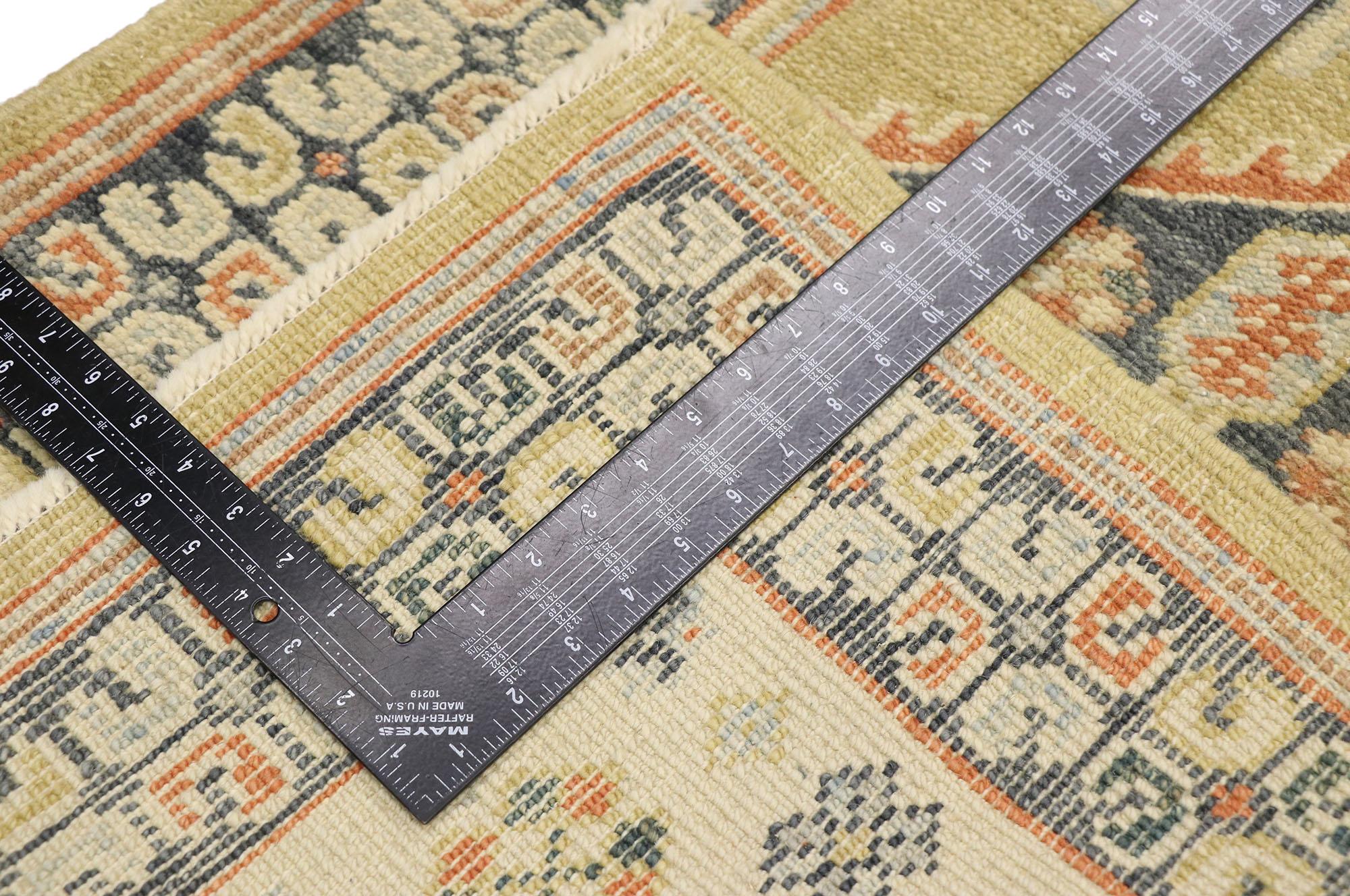 Wool New Contemporary Turkish Oushak Runner with Modern Tribal Style For Sale