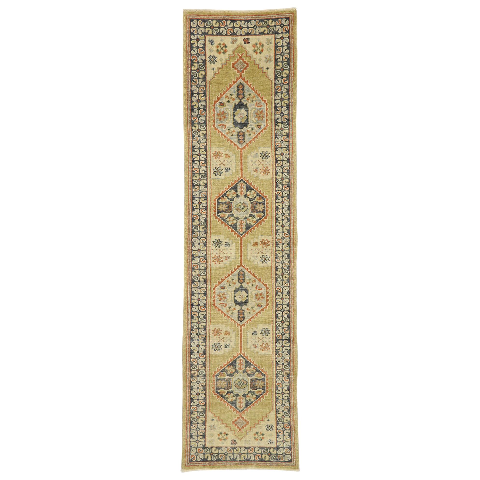 New Contemporary Turkish Oushak Runner with Modern Tribal Style For Sale