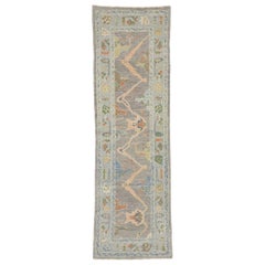 New Contemporary Turkish Oushak Runner with Pastel Colors and Modern Style