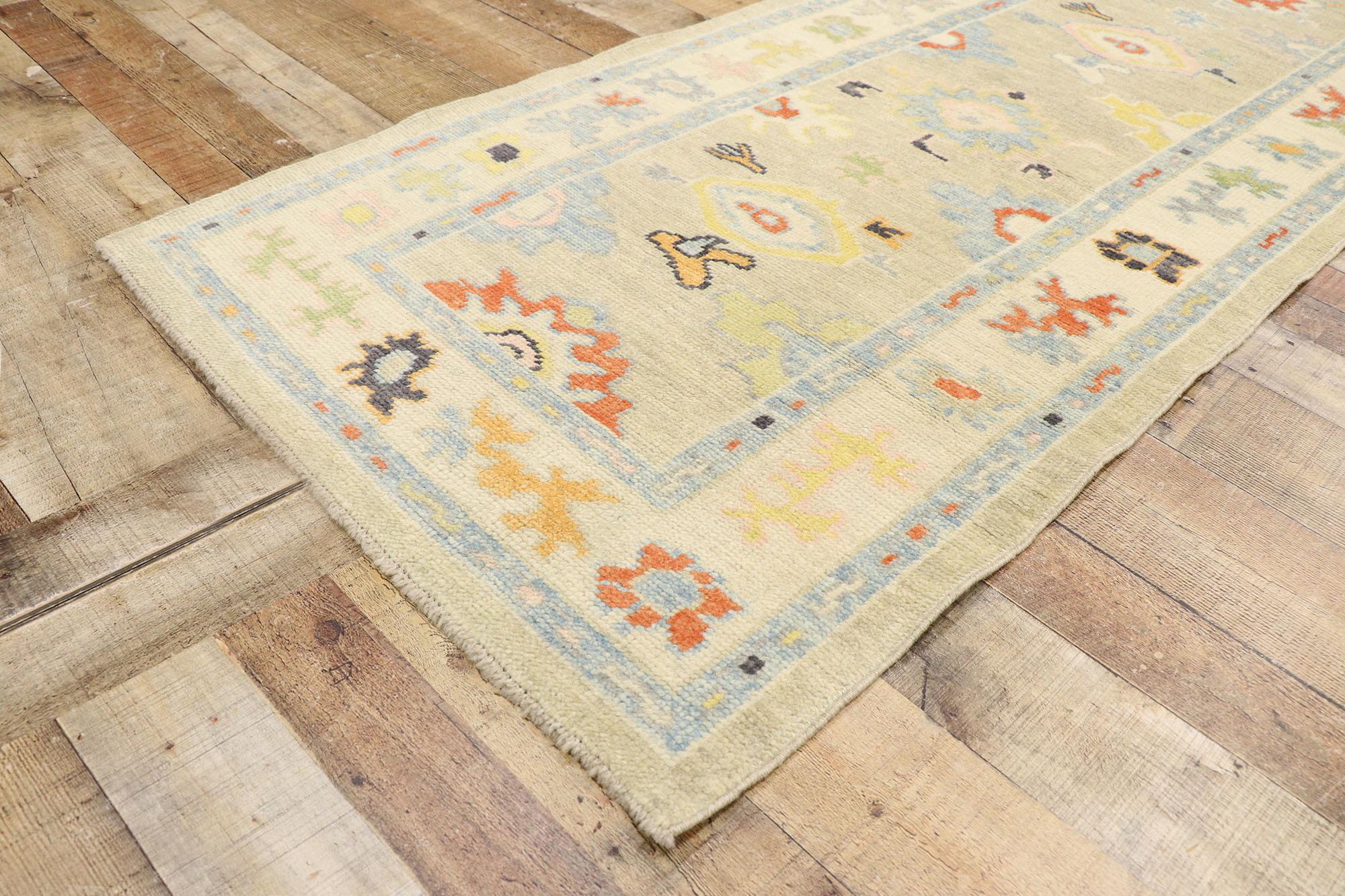 New Contemporary Turkish Oushak Runner with Transitional Modern Style For Sale 1