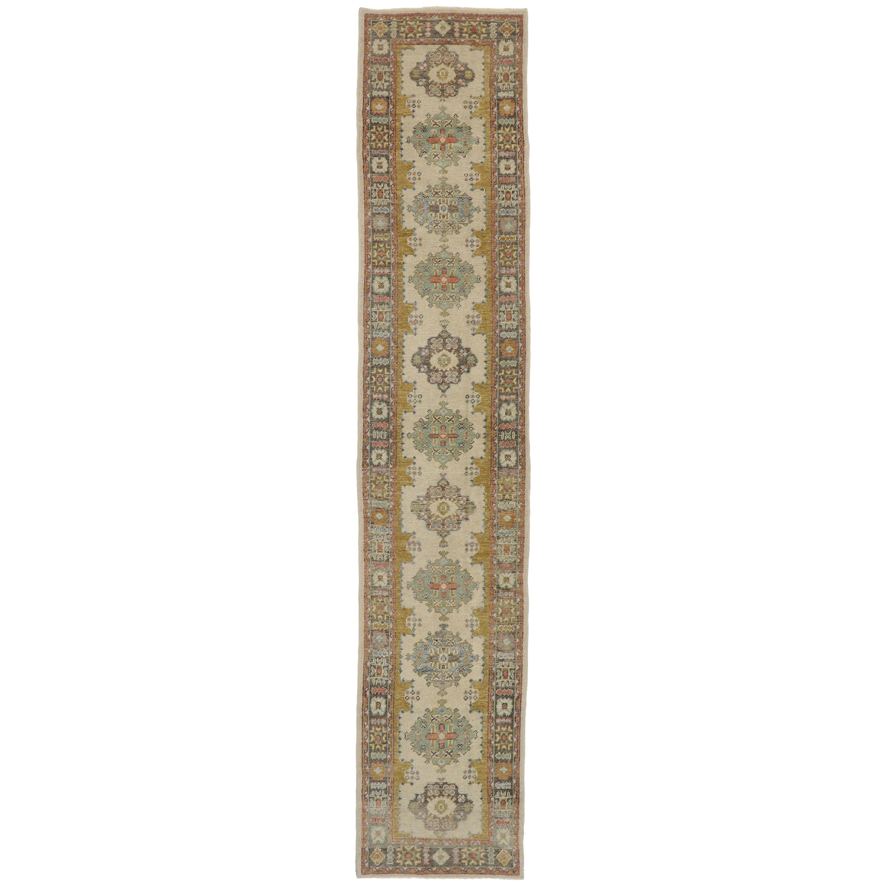 New Contemporary Turkish Oushak Runner with Transitional Modern Style For Sale