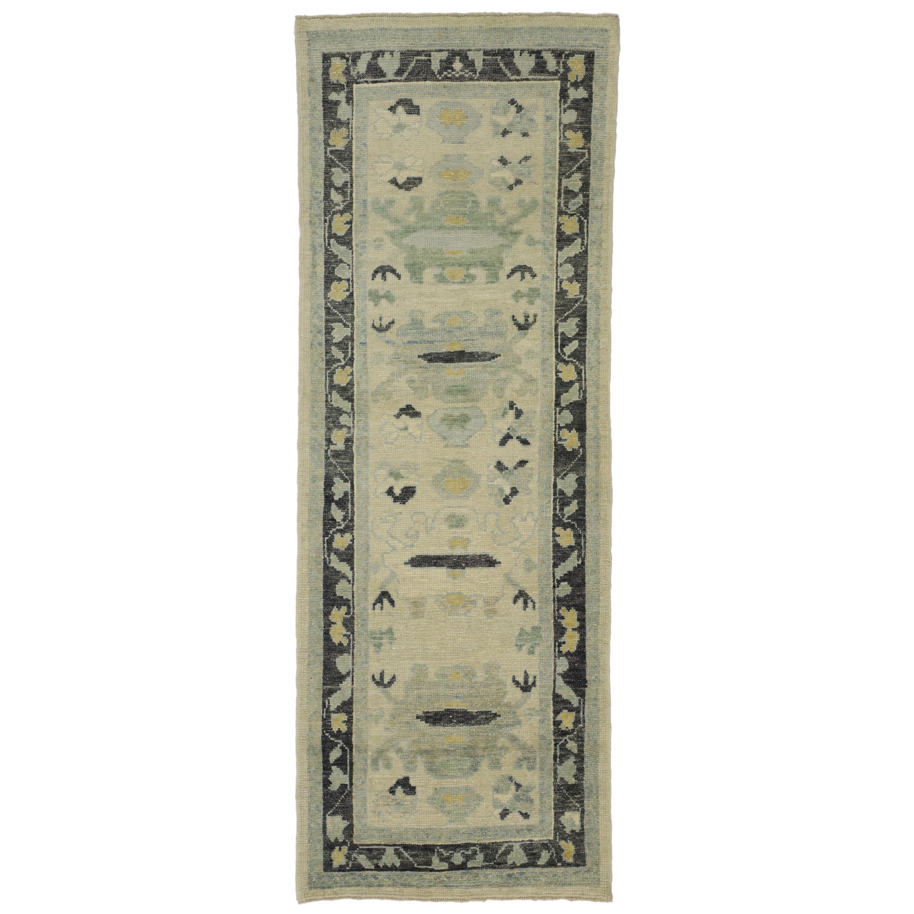 New Contemporary Turkish Oushak Runner with Transitional Style