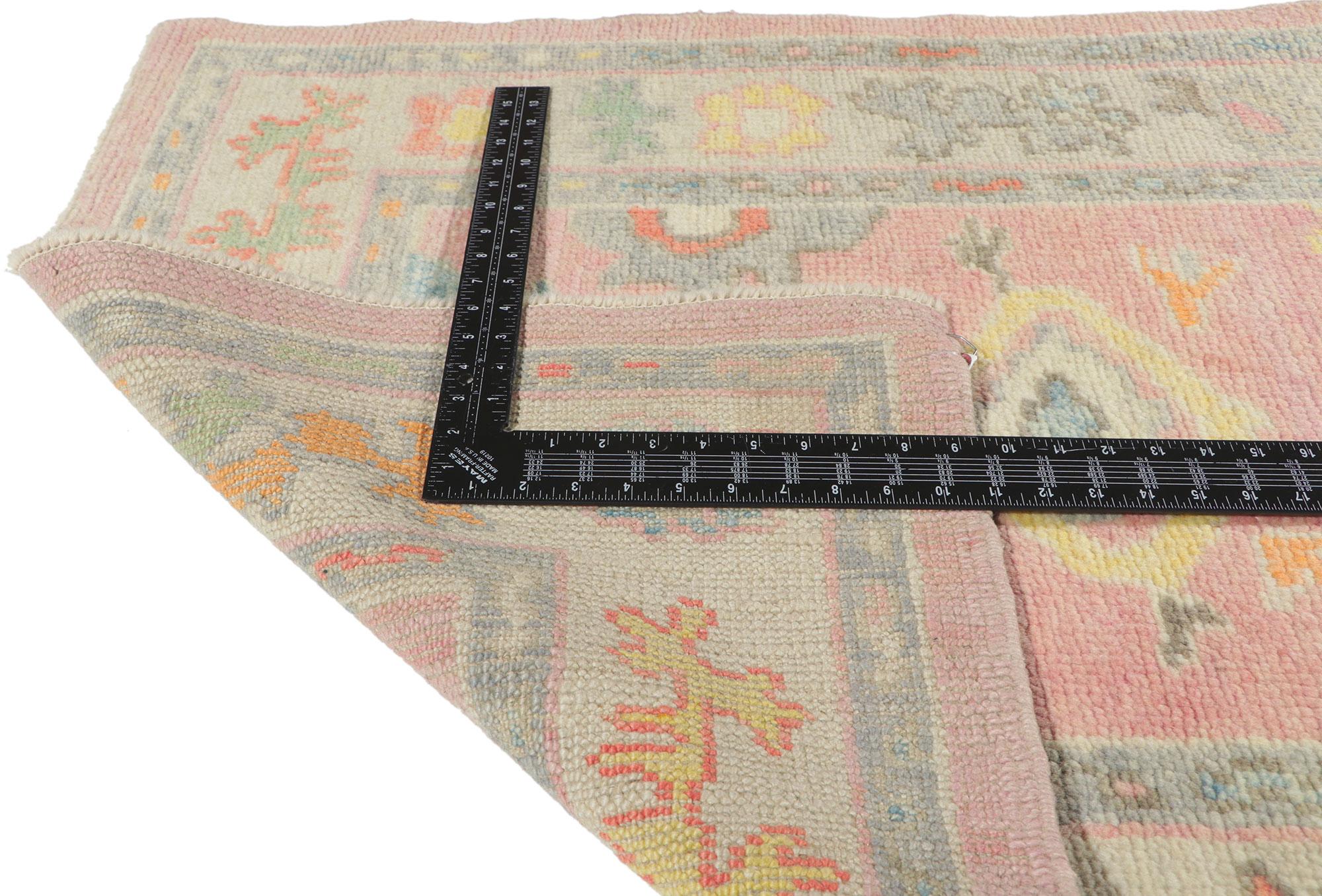 Wool New Contemporary Turkish Pink Oushak Runner with Modern Style