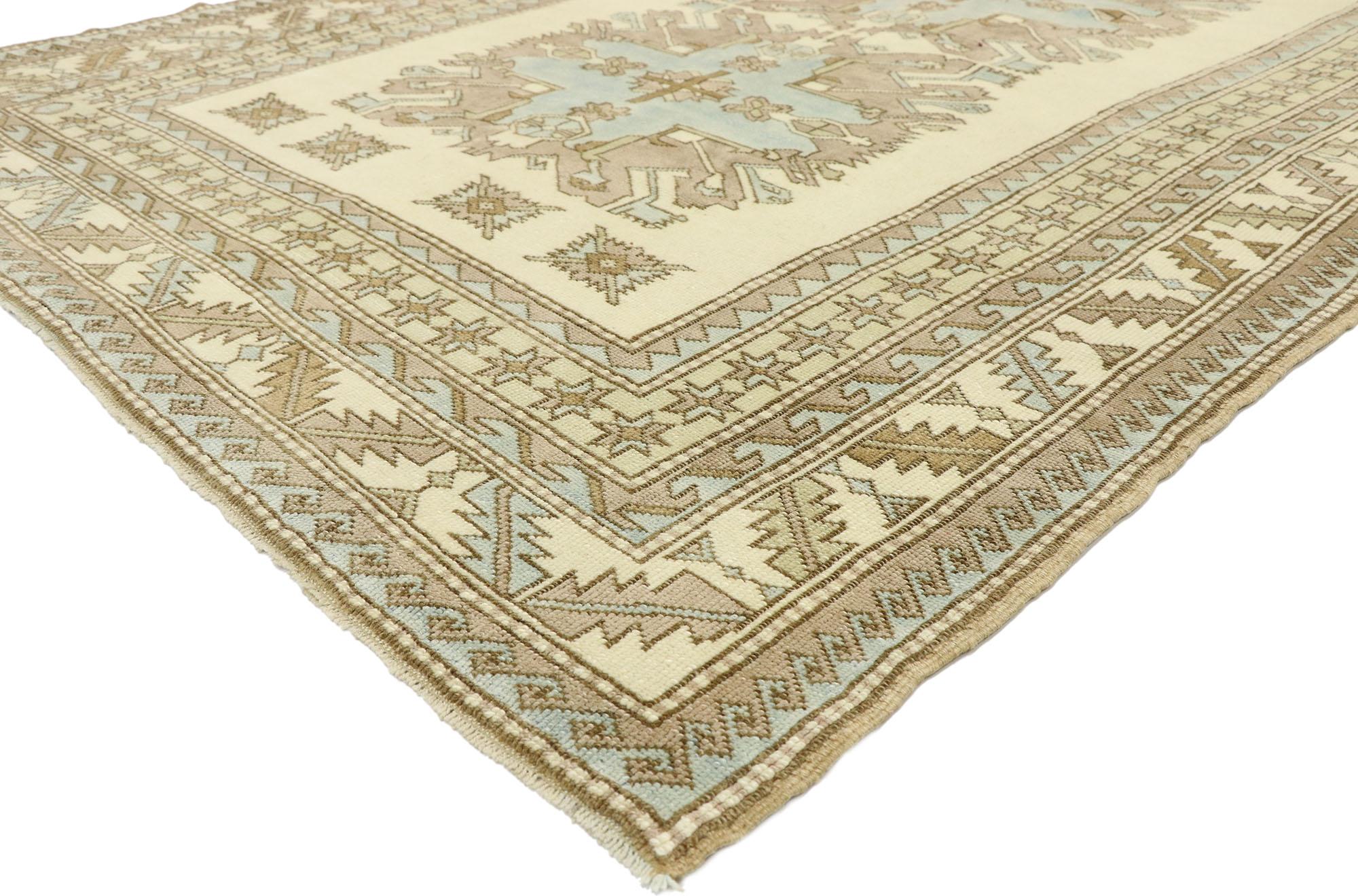 52962, new contemporary Turkish rug with Caucasian Kazak eagle design and modern style. Balancing traditional sensibility and tribal design elements with nostalgic charm, this hand knotted wool contemporary Turkish rug is an amalgam of Caucasian