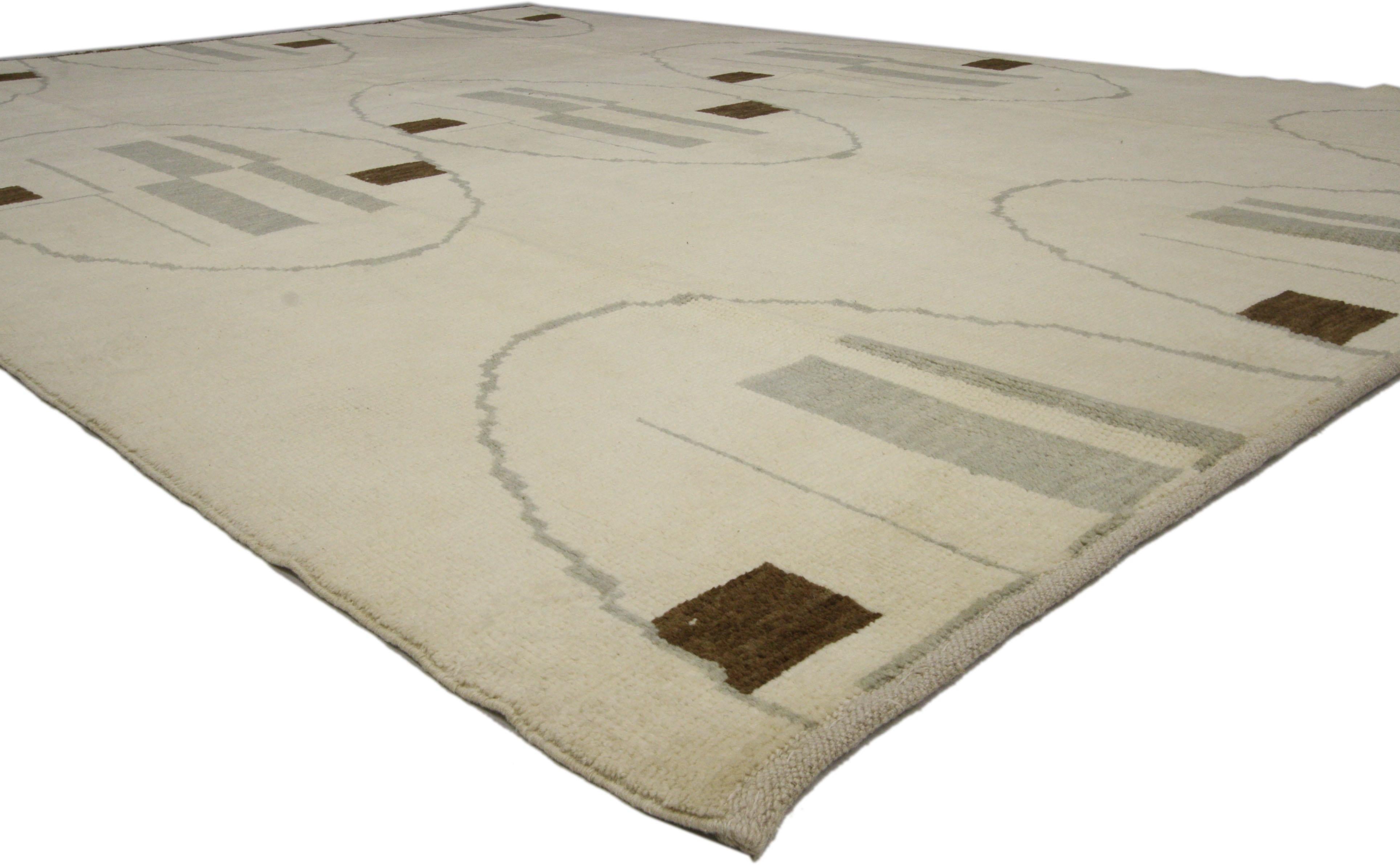 Hand-Knotted Contemporary Turkish Rug with Modern Bauhaus Design