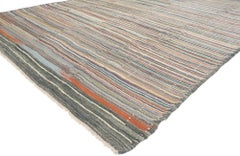 Modern Turkish Striped Kilim Area Rug, Wabi-Sabi Meets Nomadic Charm