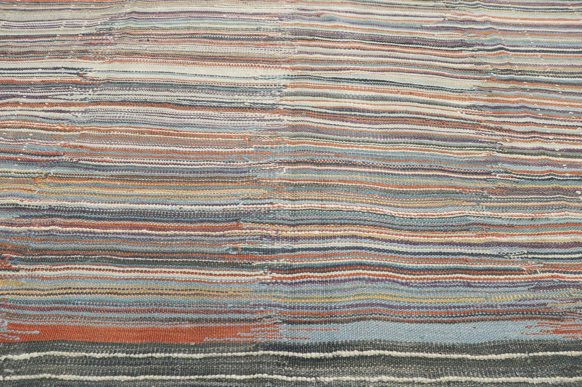 Modern Turkish Striped Kilim Area Rug, Wabi-Sabi Meets Nomadic Charm In New Condition For Sale In Dallas, TX