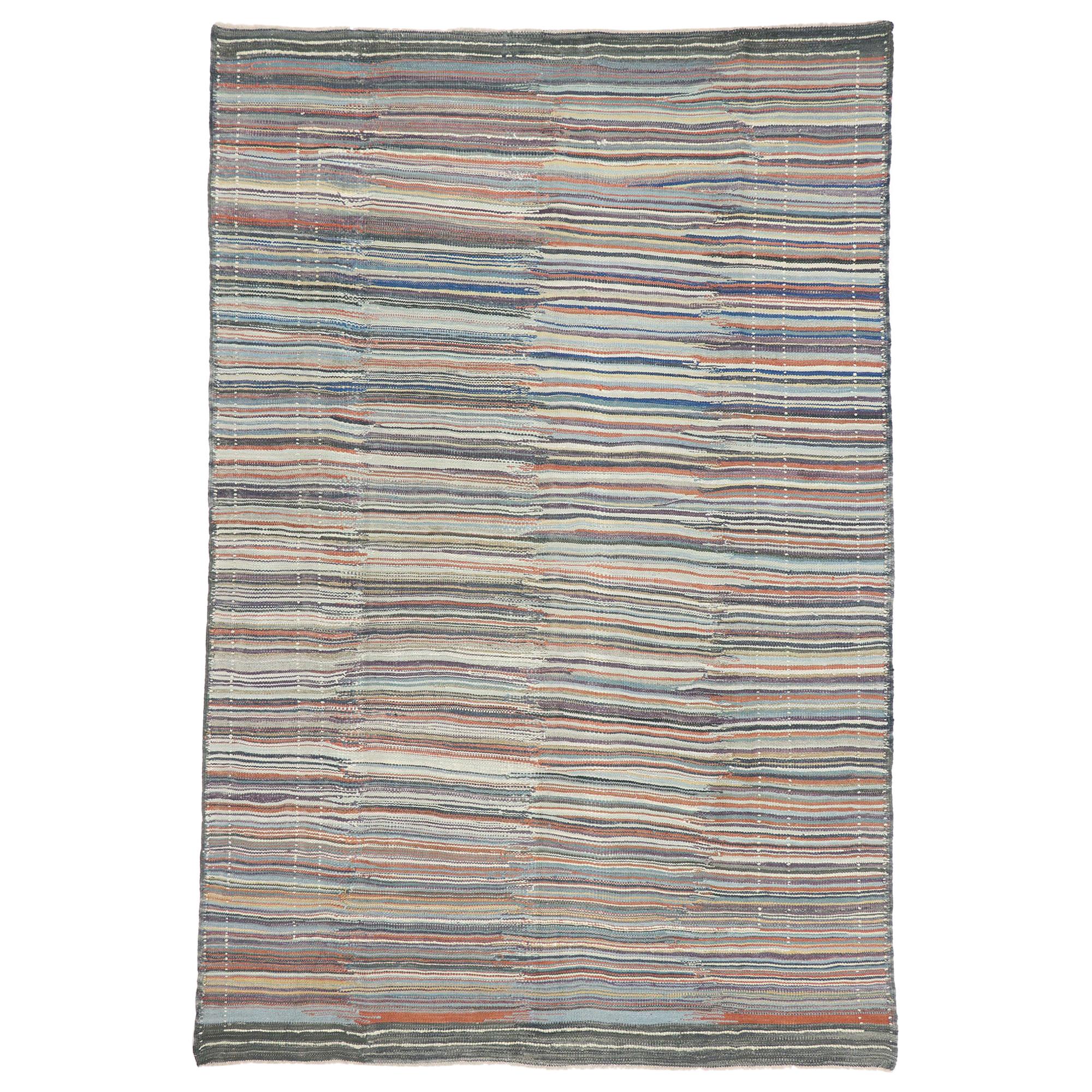 New Contemporary Turkish Striped Kilim Area Rug with Organic Modern Hygge  Style For Sale at 1stDibs