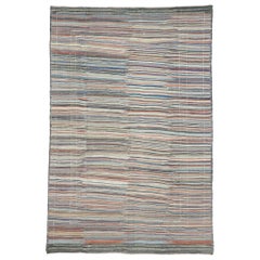 Modern Turkish Striped Kilim Area Rug, Wabi-Sabi Meets Nomadic Charm