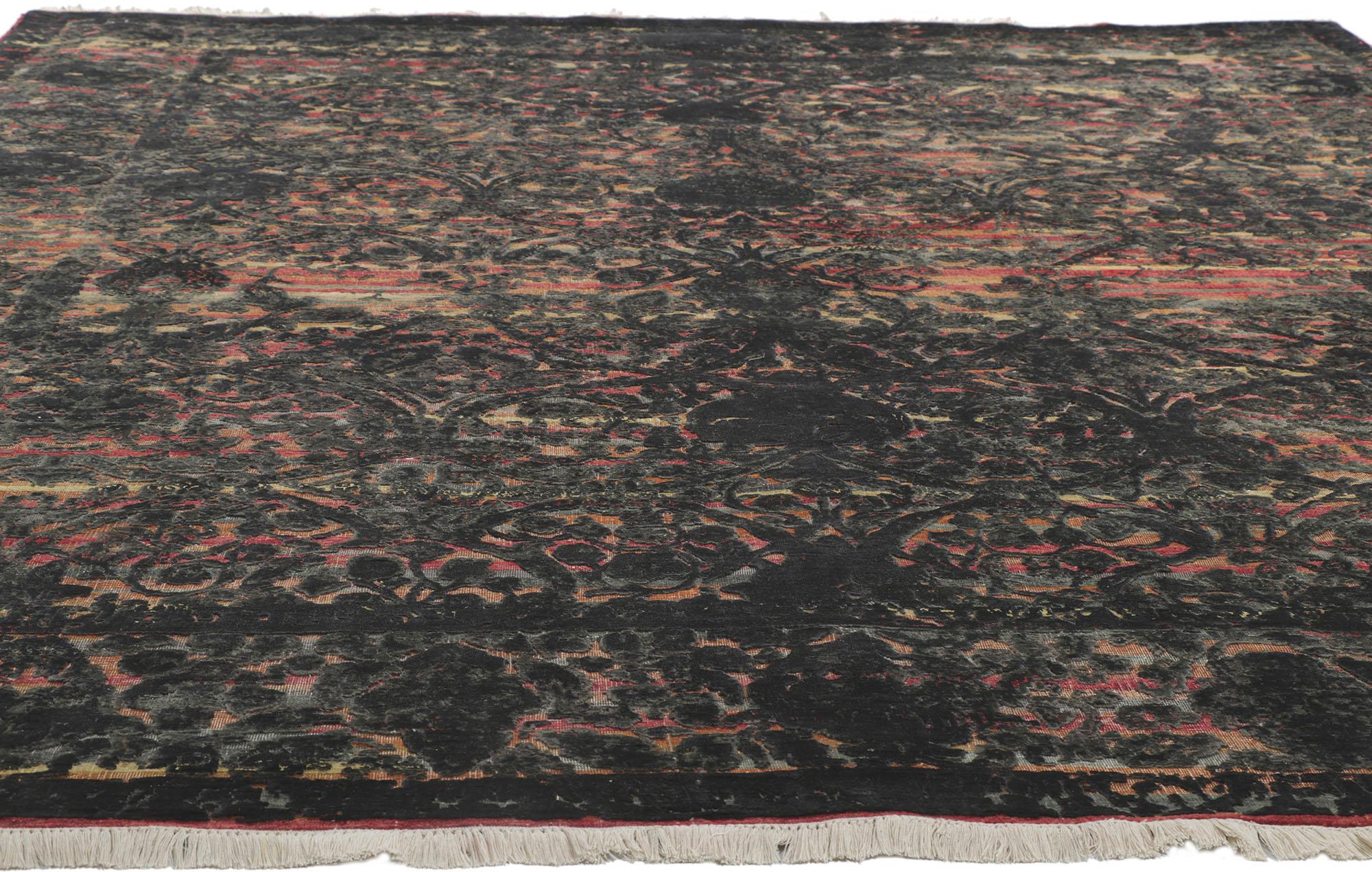 Modern New Contemporary Vintage Style Distressed High-Low Rug For Sale