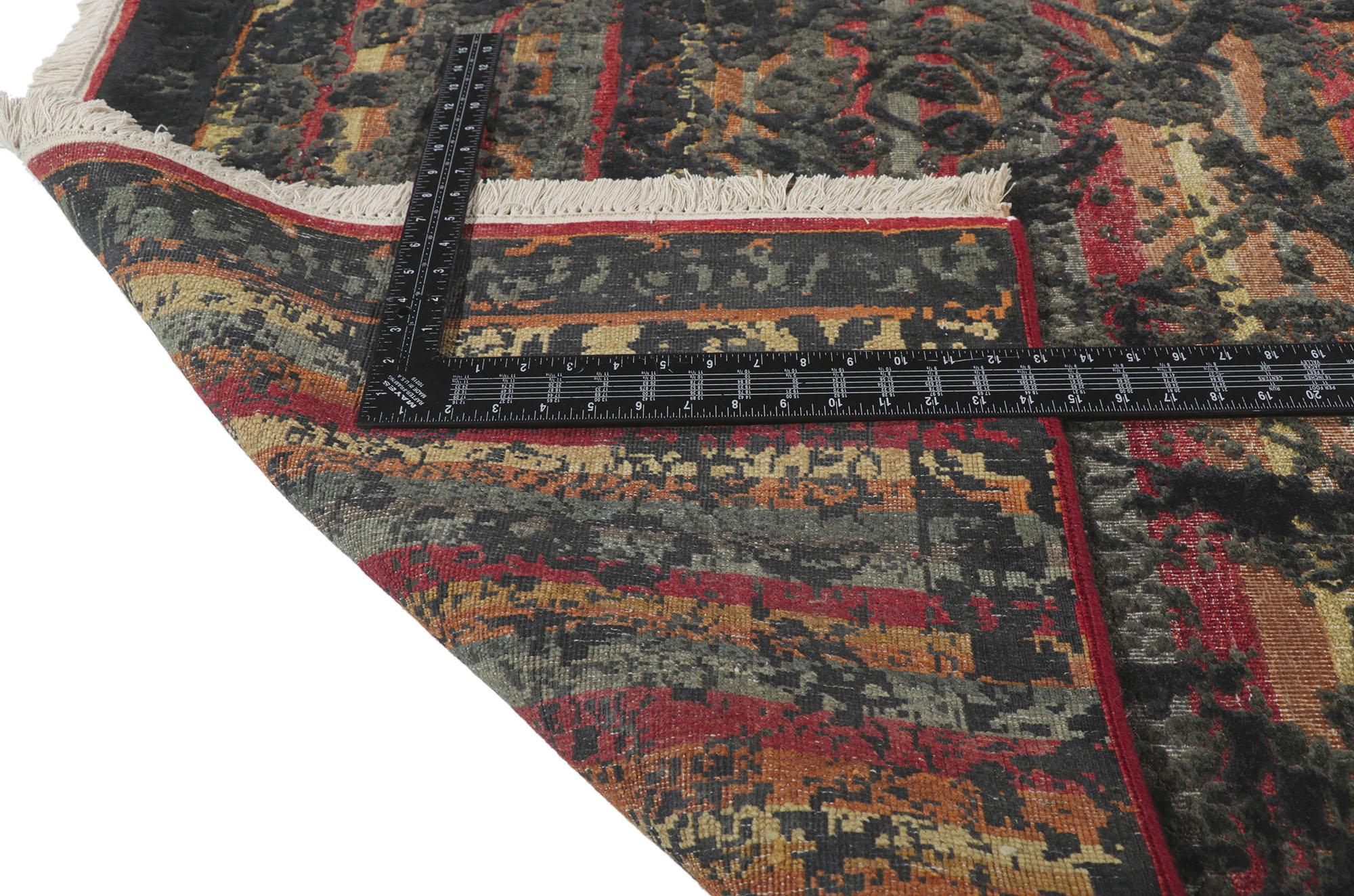 Hand-Knotted New Contemporary Vintage Style Distressed High-Low Rug For Sale