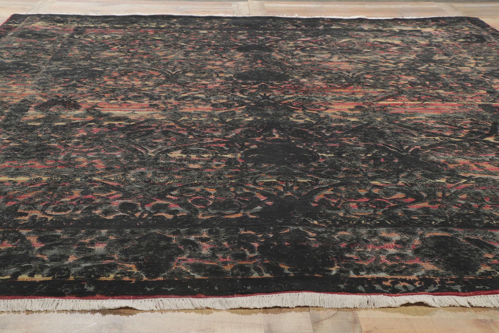 Wool New Contemporary Vintage Style Distressed High-Low Rug For Sale