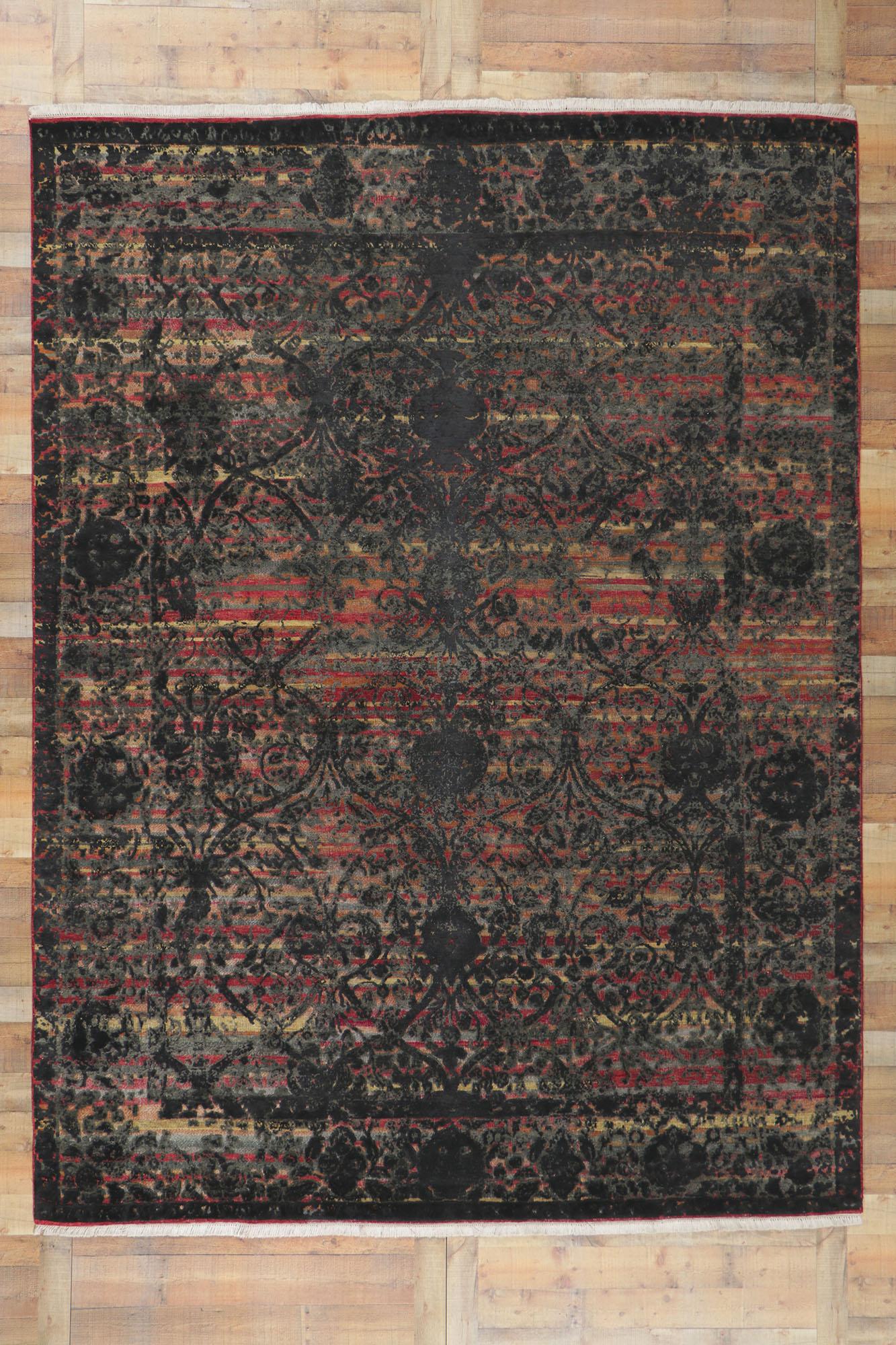 Zeitgenössischer hochgeschlossener Vintage-Teppich im Distressed-Stil (Wolle) im Angebot