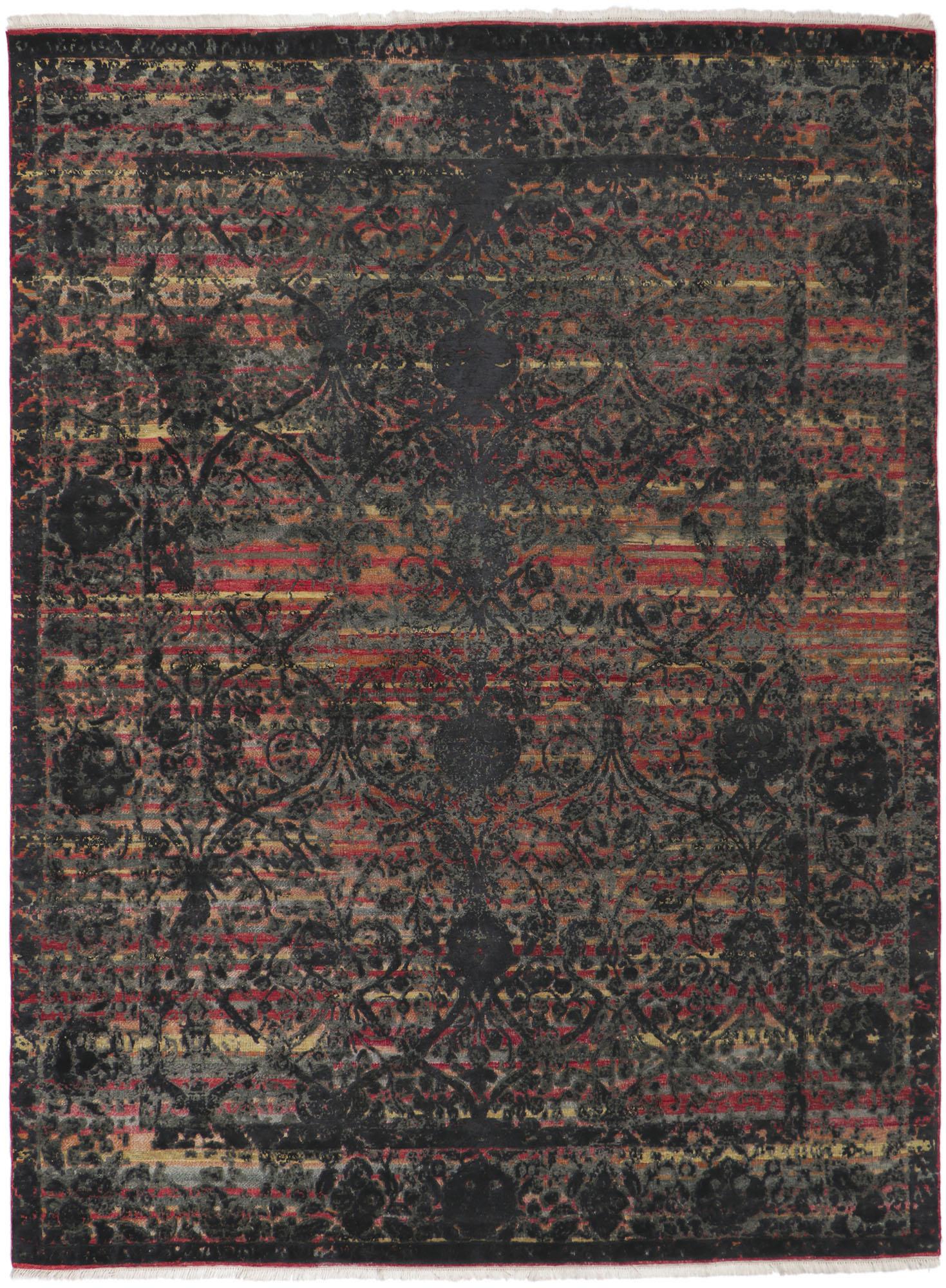 New Contemporary Vintage Style Distressed High-Low Rug For Sale 2