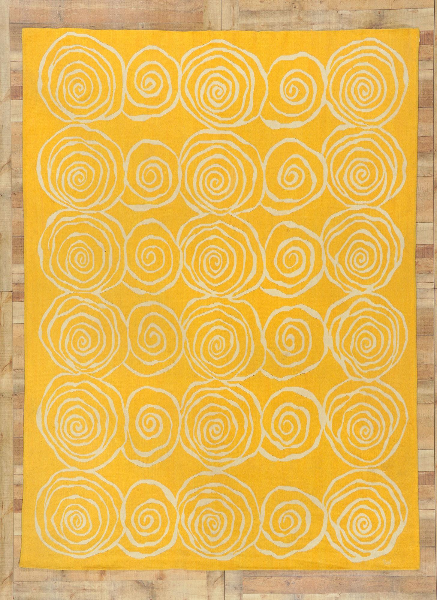 Hand-Woven New Contemporary Yellow Kilim Rug For Sale