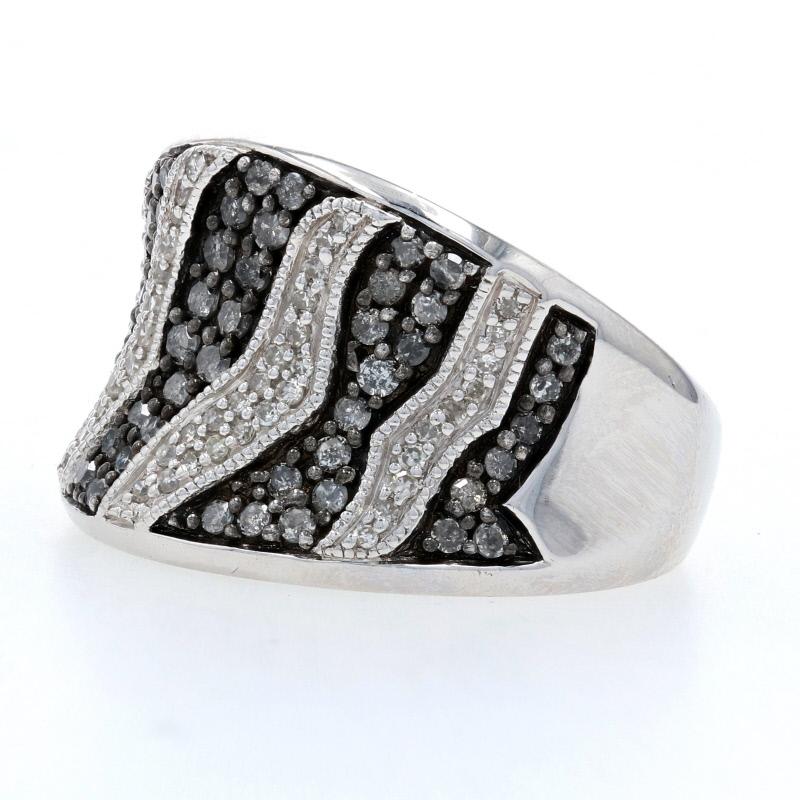 For Sale:  New Contoured Diamond Ring, Sterling Silver 6 3/4 Animal Print Pattern .78ctw 2