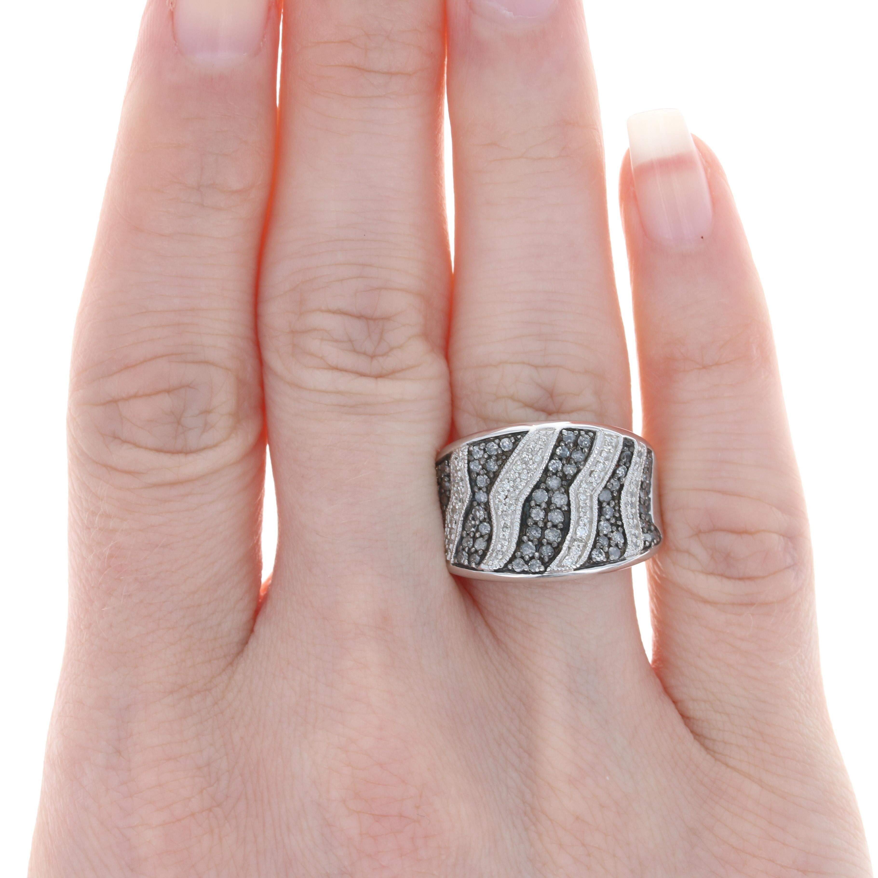 For Sale:  New Contoured Diamond Ring, Sterling Silver 6 3/4 Animal Print Pattern .78ctw 3