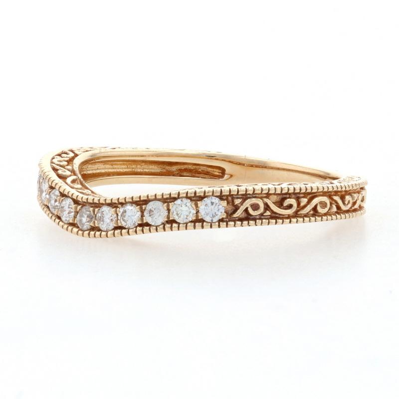 Round Cut Contoured Diamond Wedding Band 14k Yellow Gold Ring Guard .22ctw