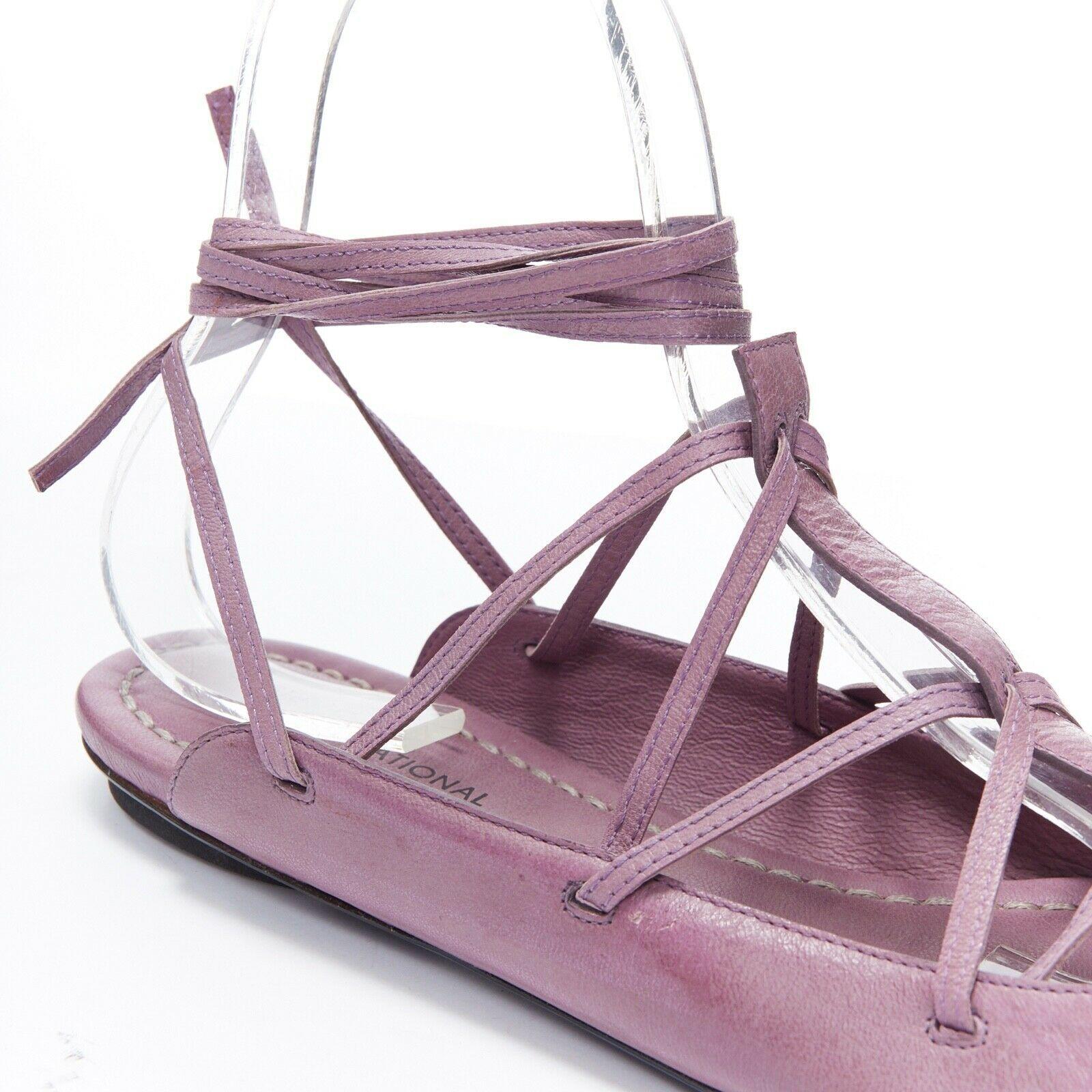 Women's new COSTUME NATIONAL purple flat lace up wrap ankle flat sandals shoes EU39 US9