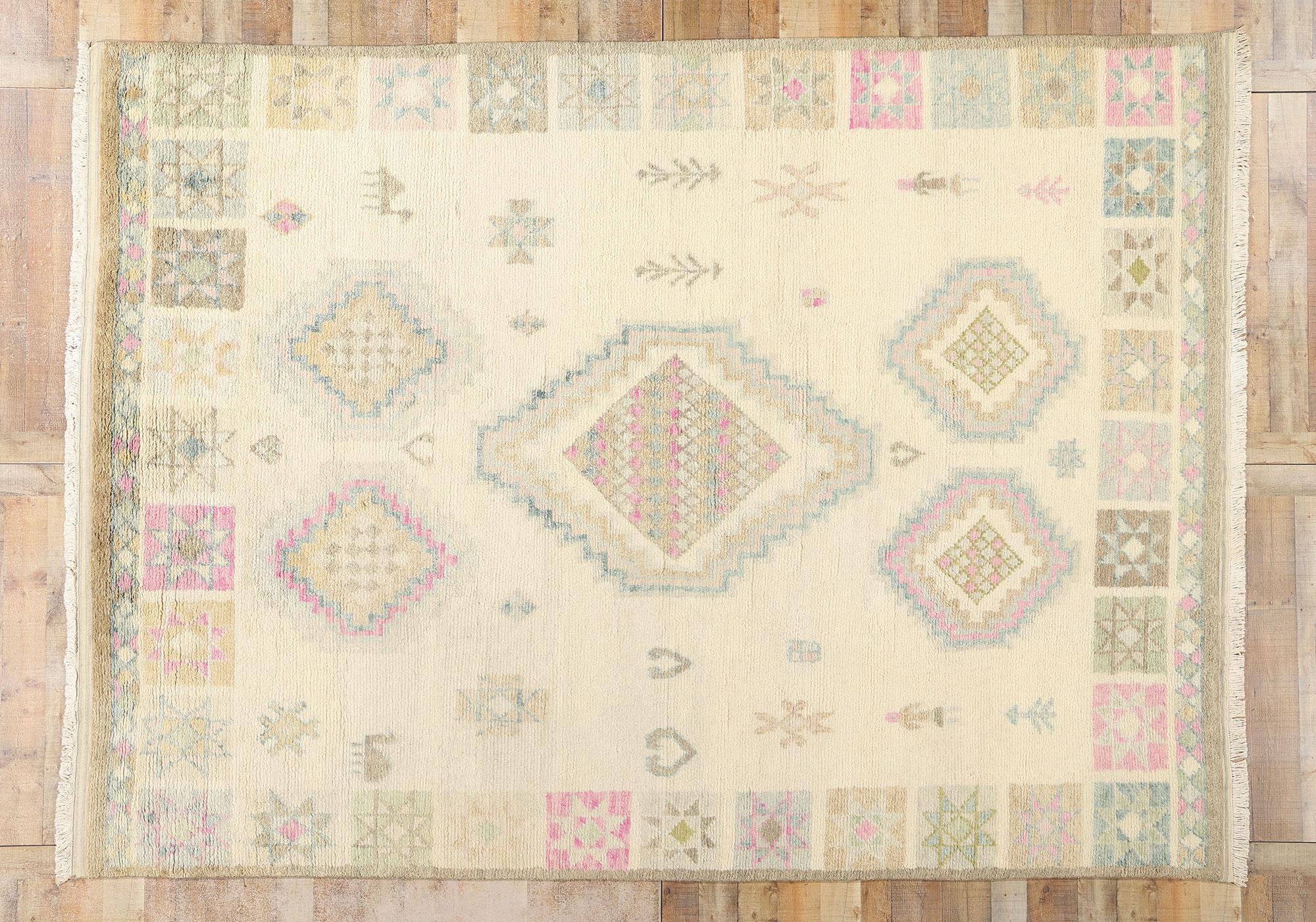 New Cozy Bohemian Diamond Contemporary Moroccan Area Rug (tapis marocain douillet à diamants) en vente 1