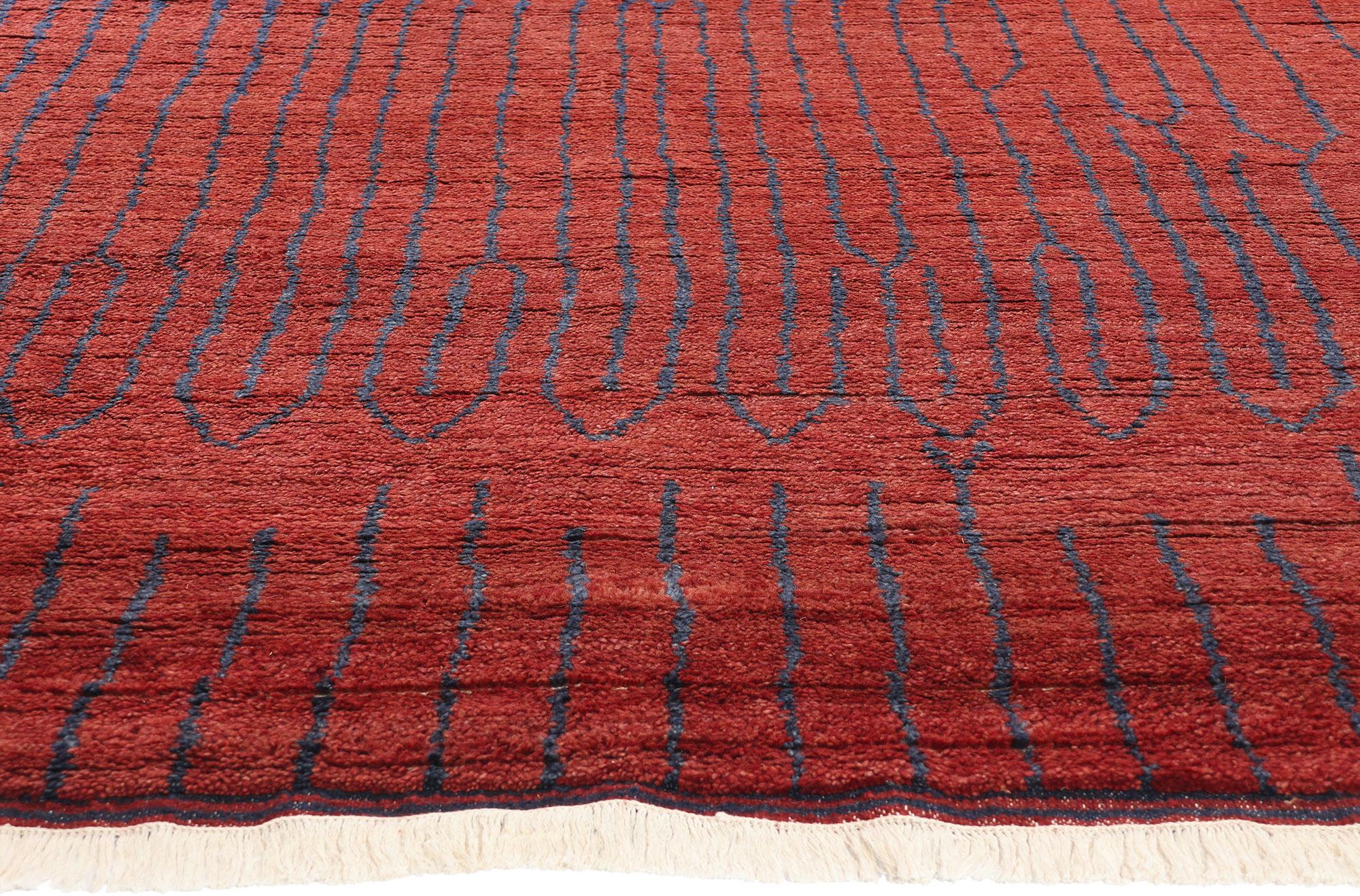 Indian New Crimson Enchantment Contemporary Abstract Moroccan Rug For Sale