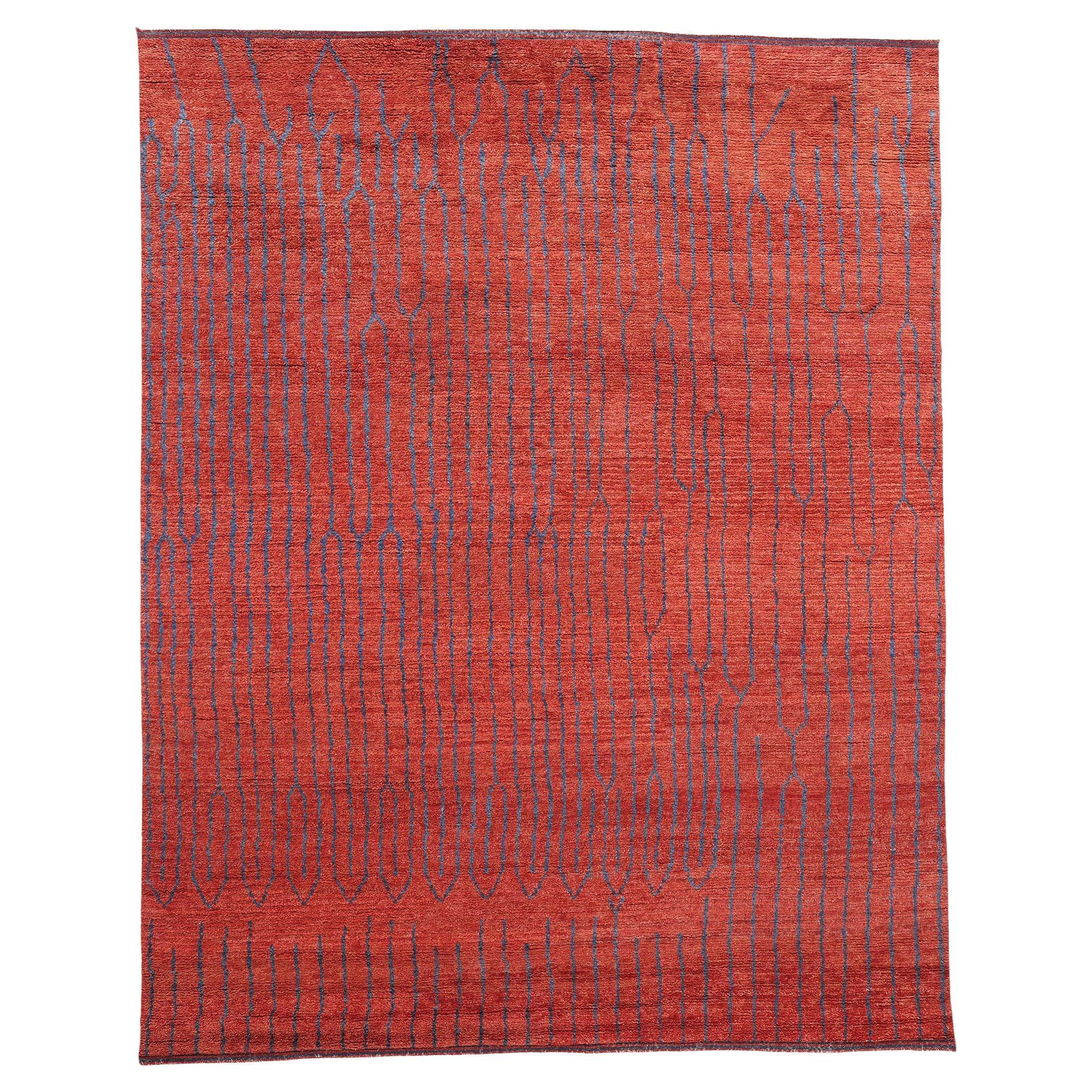 New Crimson Enchantment Contemporary Abstract Moroccan Rug For Sale