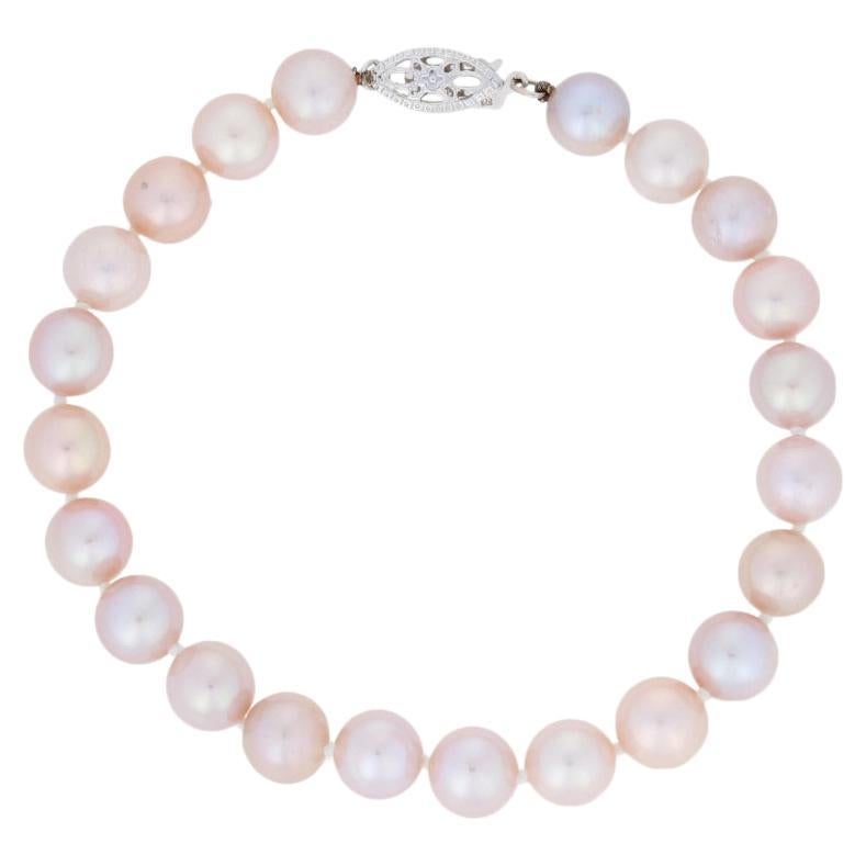 New Cultured Pearl Bracelet, 14k White Gold Knotted Strand For Sale