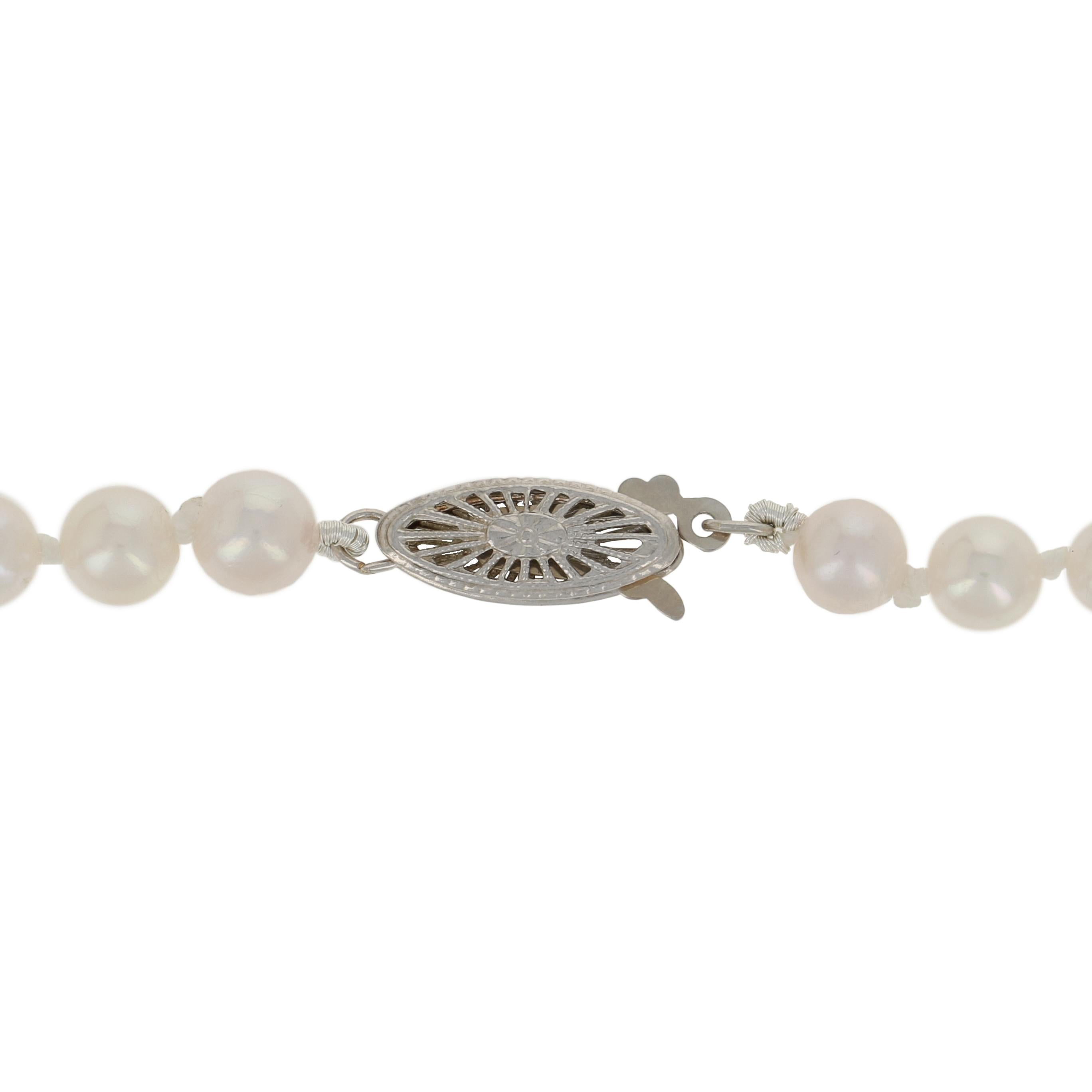 Bead New Cultured Pearl Necklace, 14k White Gold Knotted Strand